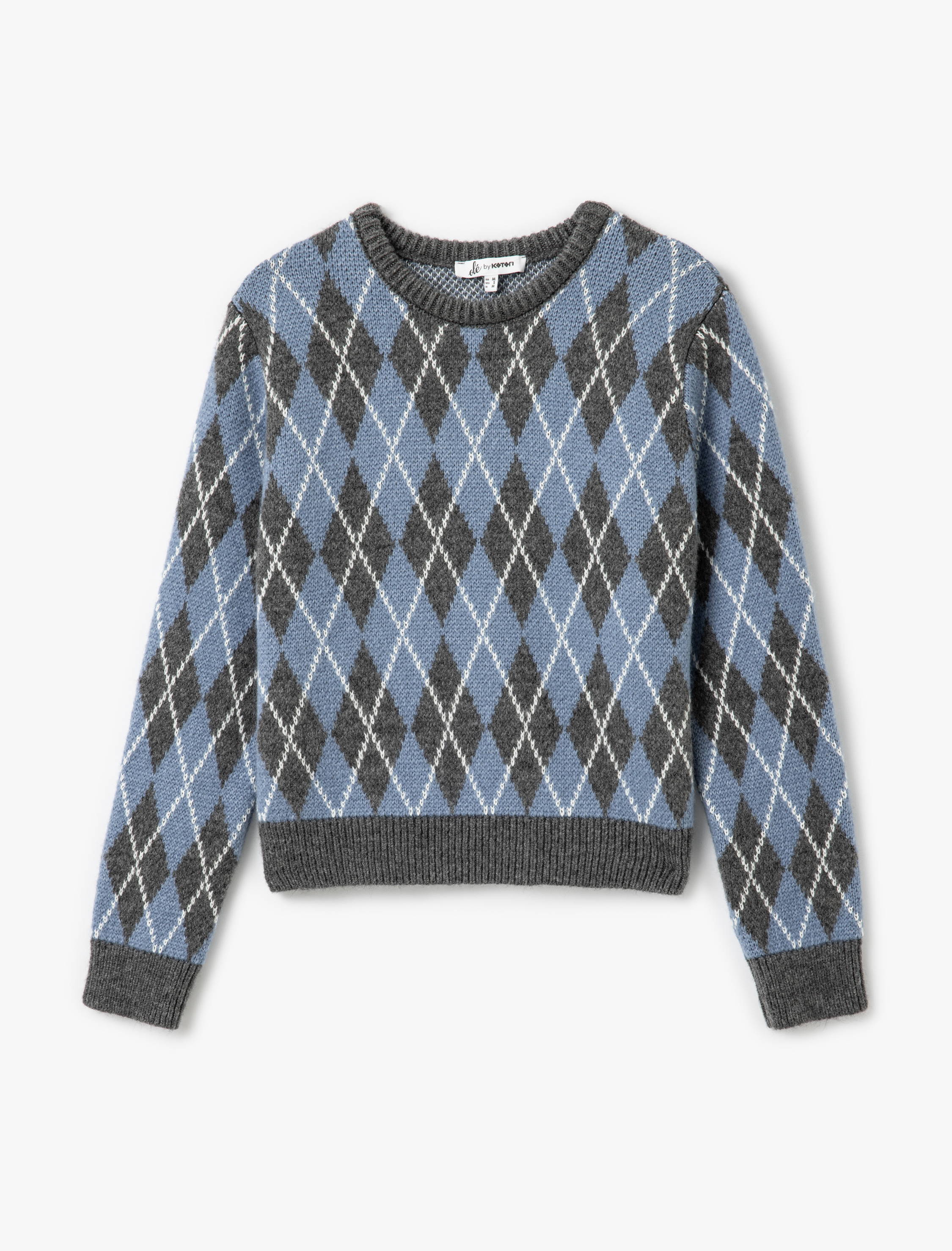 Uzun Kollu Bisiklet Yaka Baklava Desenli Triko Kazak