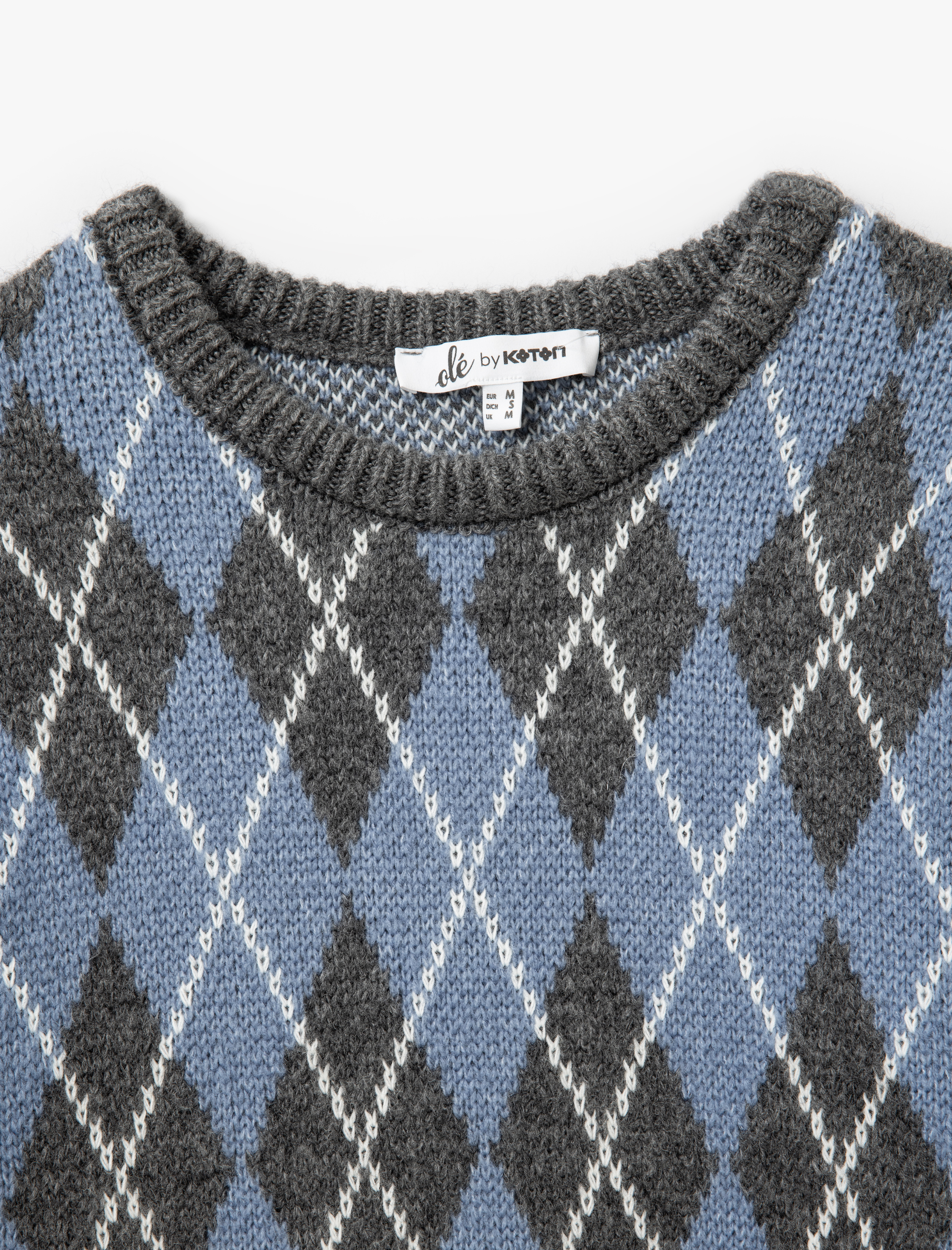 Uzun Kollu Bisiklet Yaka Baklava Desenli Triko Kazak