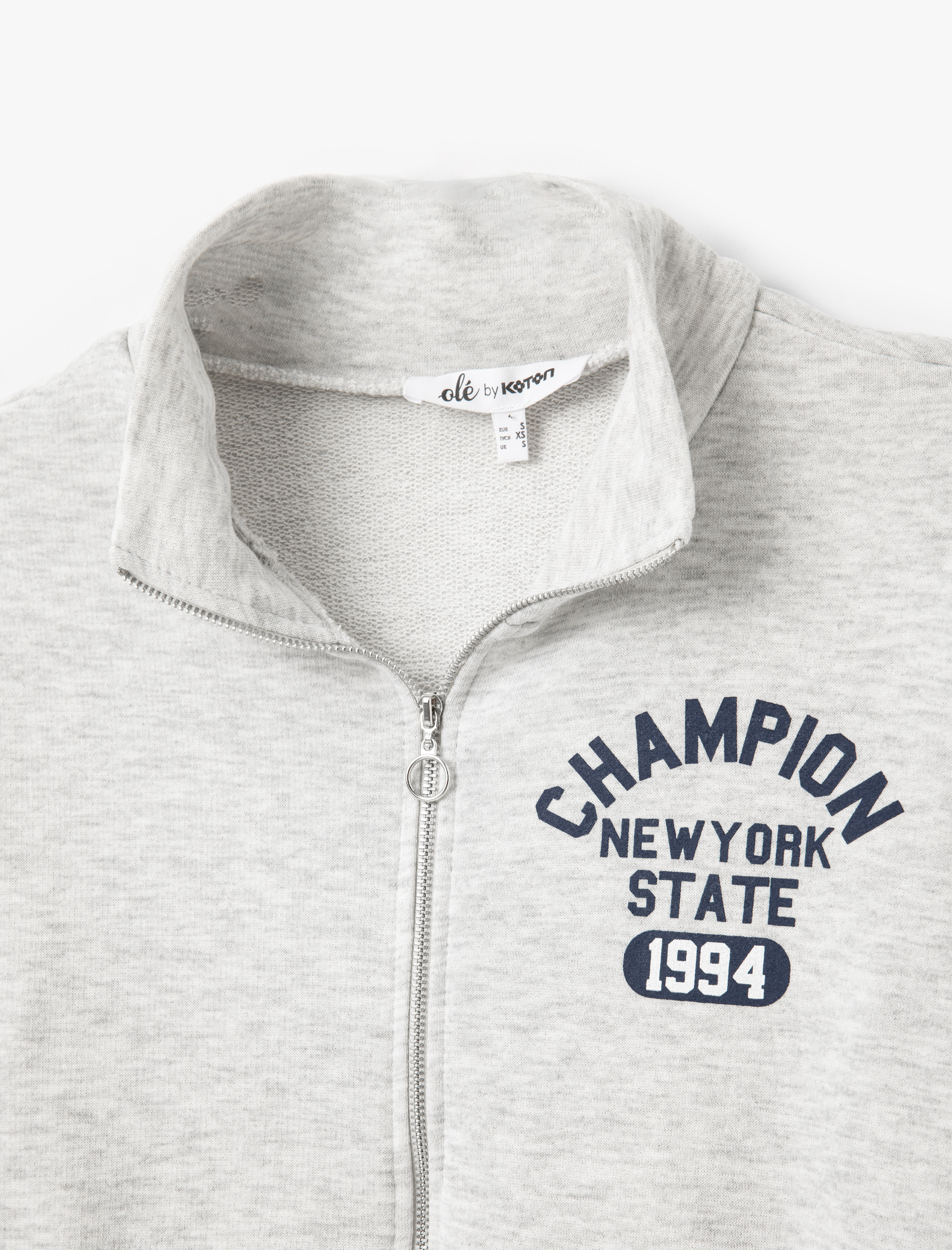 Şardonlu Kolej Baskılı Dik Yaka Uzun Kollu Fermuarlı Sweatshirt