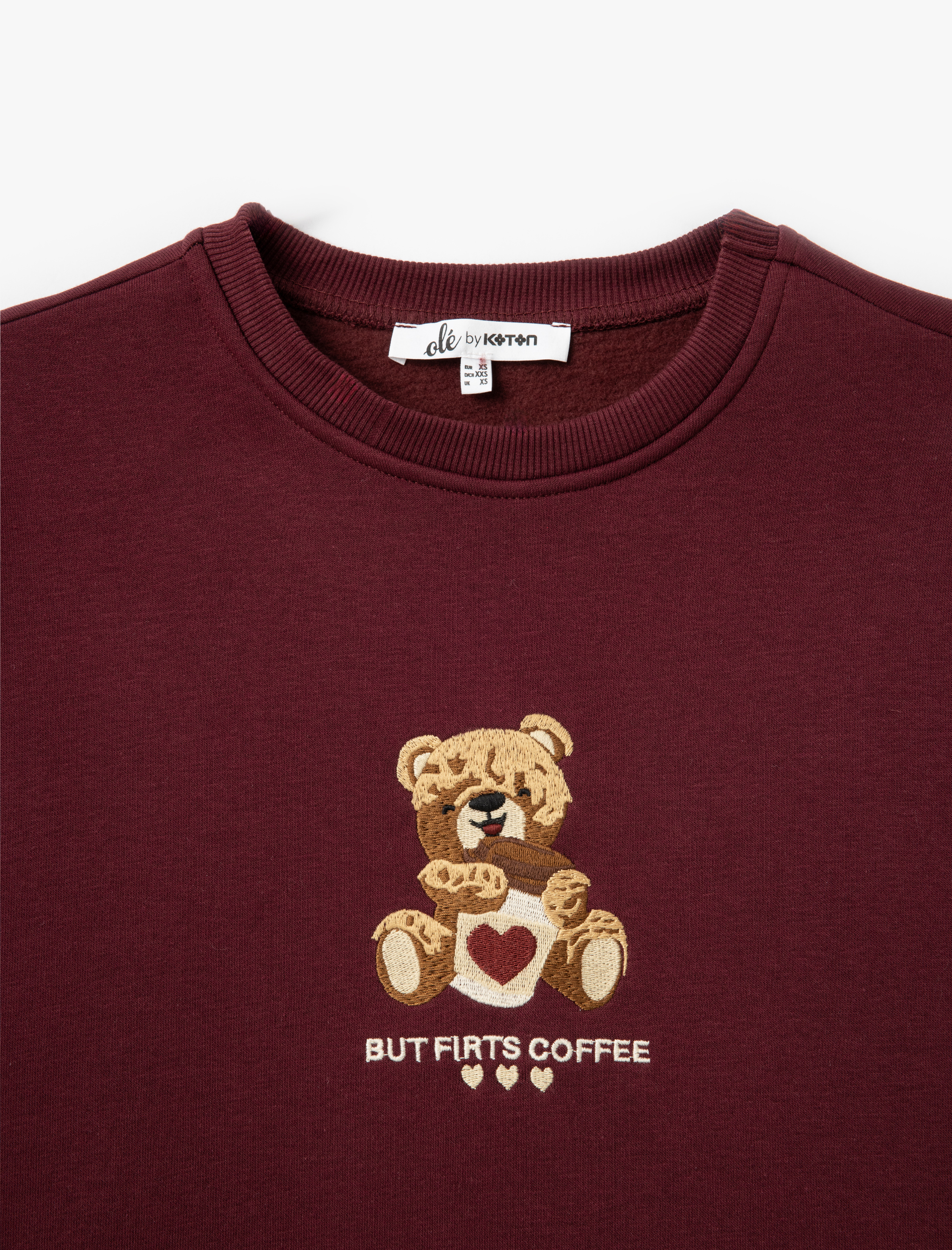   Şardonlu Ayı Nakışlı Uzun Kollu Bisiklet Yaka Oversize Sweatshirt