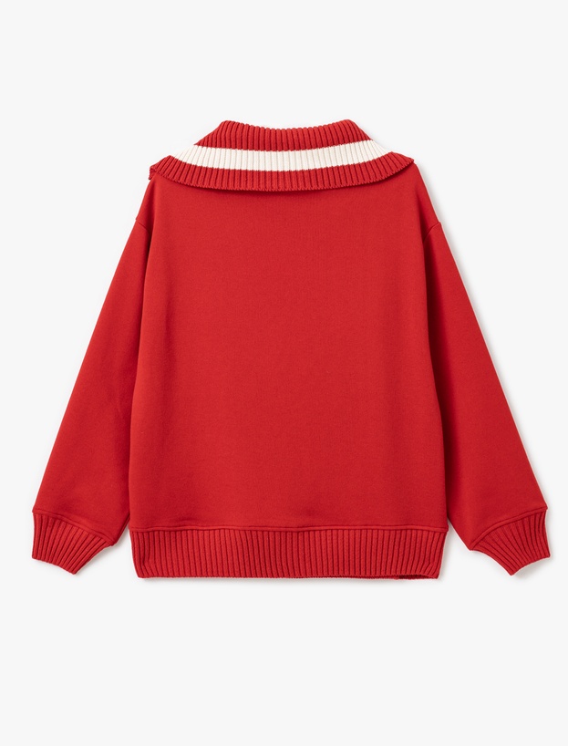 Yarım Fermuarlı Biyeli Oversize Dik Yaka Kolej Baskılı Sweatshirt_1