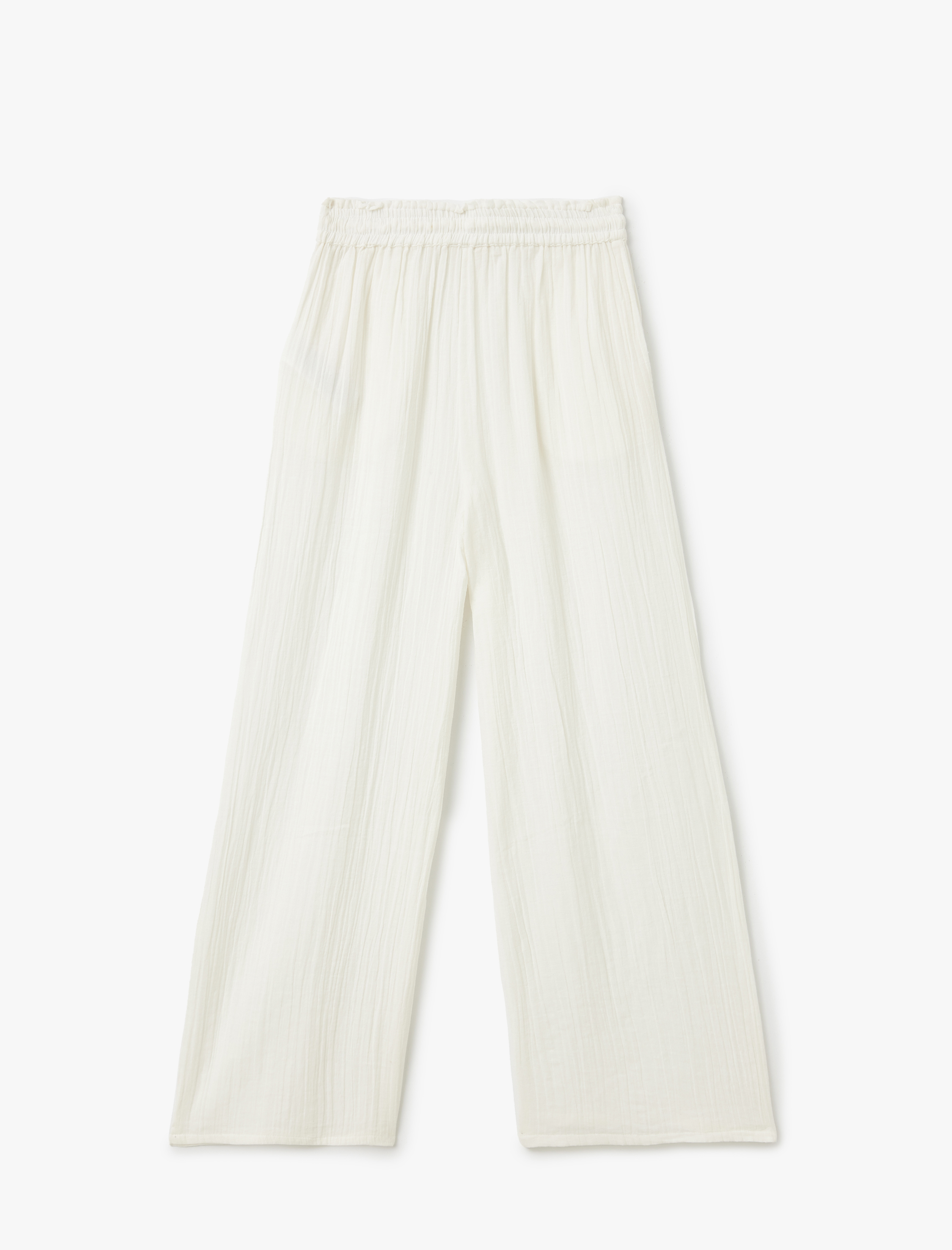   Pamuklu Beli Lastikli Bağlamalı Cepli Geniş Paça Müslin Pantolon