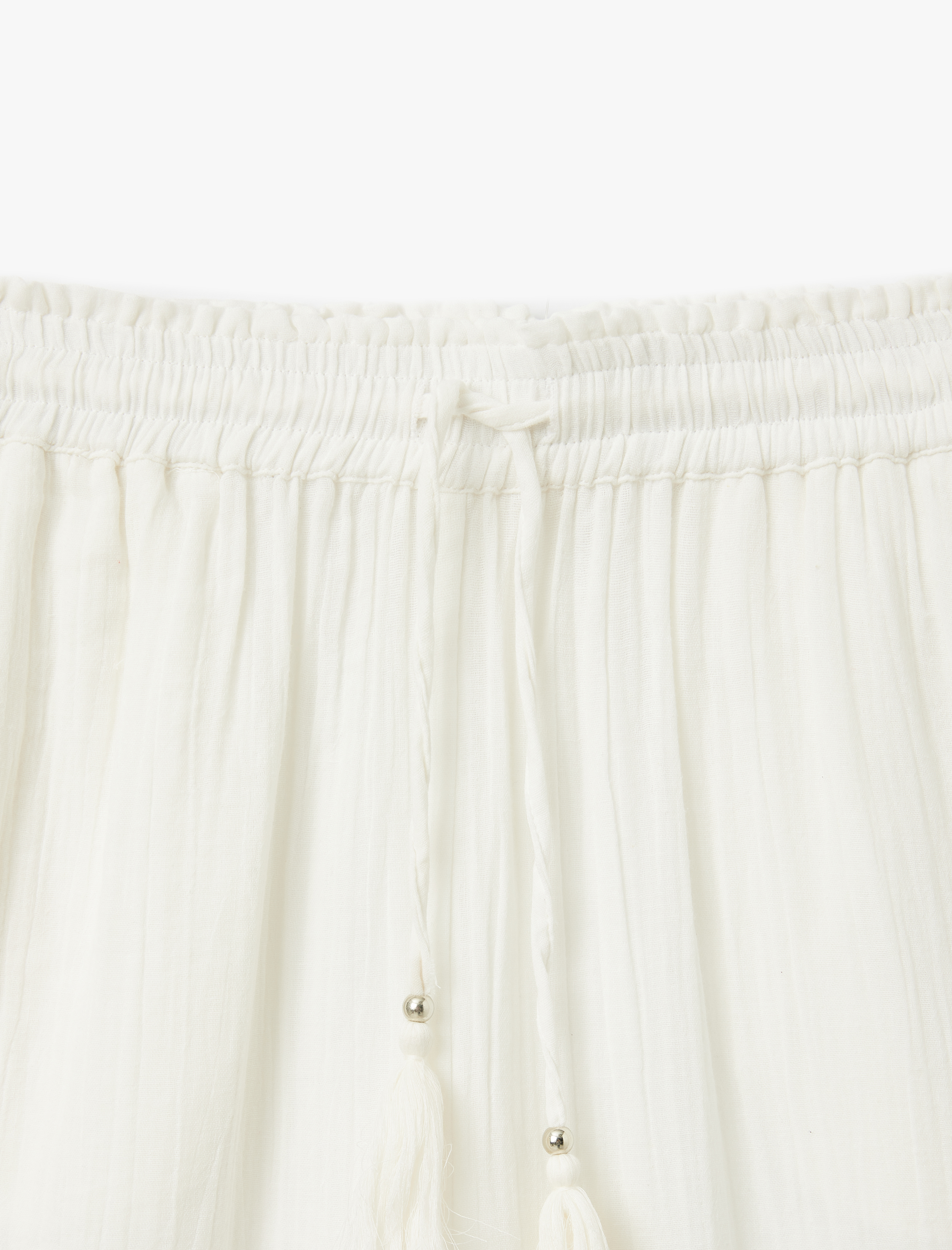   Pamuklu Beli Lastikli Bağlamalı Cepli Geniş Paça Müslin Pantolon