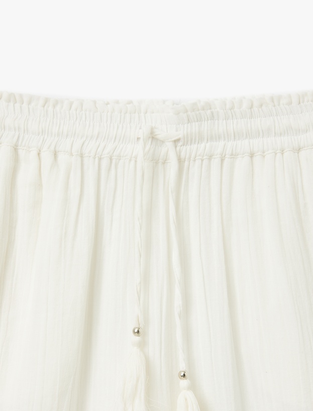 Pamuklu Beli Lastikli Bağlamalı Cepli Geniş Paça Müslin Pantolon_2