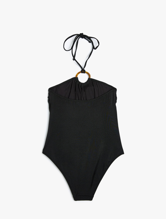  Aksesuar Detaylı İp Askılı Halter Yaka Mayo