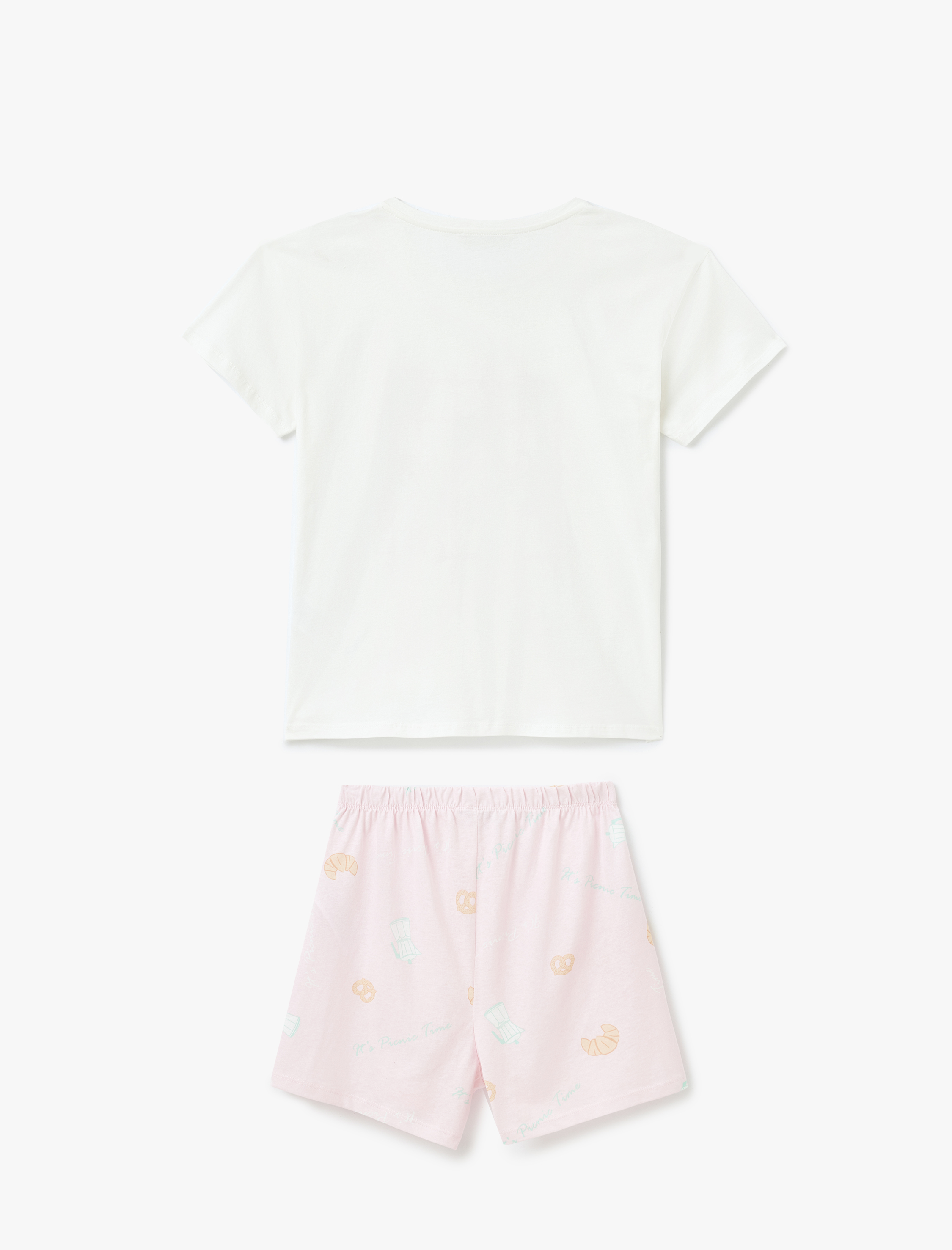   Baskılı Bisiklet Yaka Kısa Kollu Pamuklu Şortlu Pijama Takımı