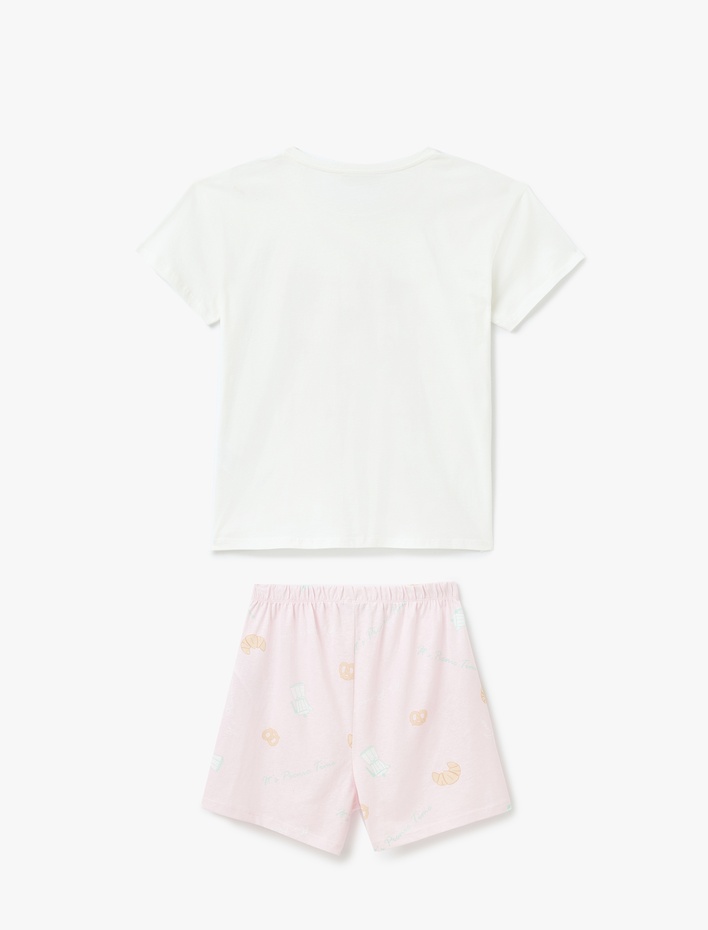 Baskılı Bisiklet Yaka Kısa Kollu Pamuklu Şortlu Pijama Takımı