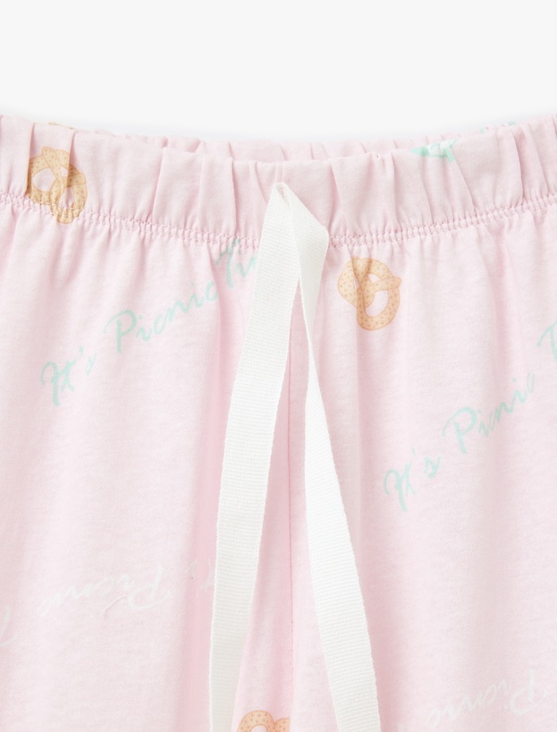 Baskılı Bisiklet Yaka Kısa Kollu Pamuklu Şortlu Pijama Takımı_4