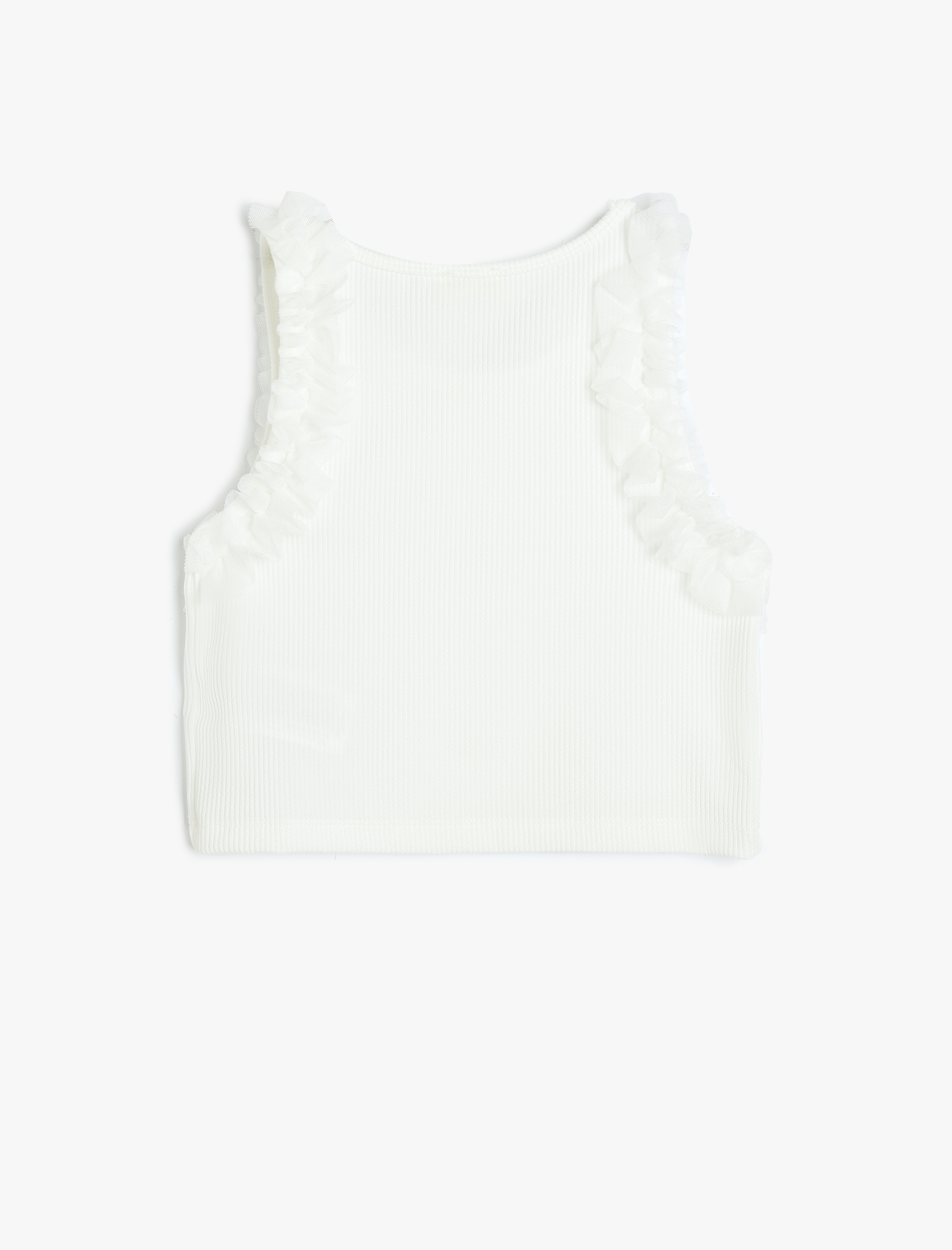  Kız Çocuk Fırfır Detaylı Ribanalı Bisiklet Yaka Crop Atlet