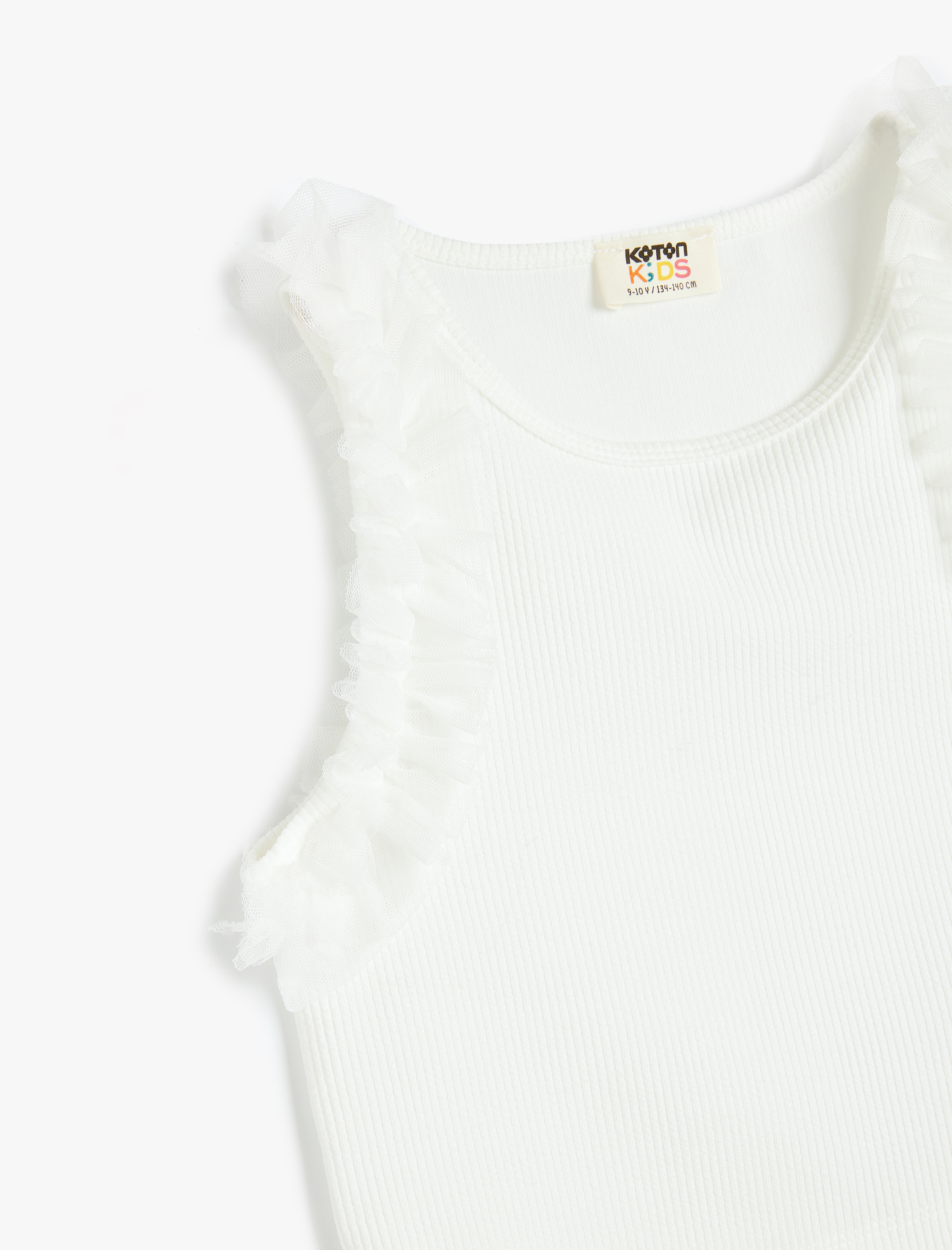  Kız Çocuk Fırfır Detaylı Ribanalı Bisiklet Yaka Crop Atlet