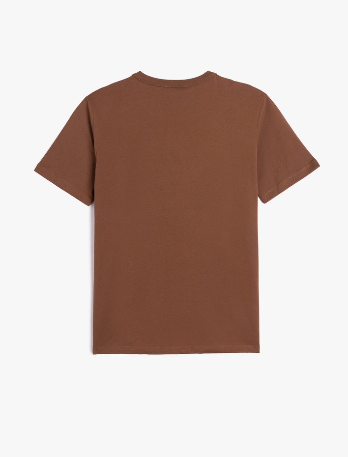  Bisiklet Yaka Slogan Baskılı Pamuklu Kısa Kollu Slim Fit Tişört