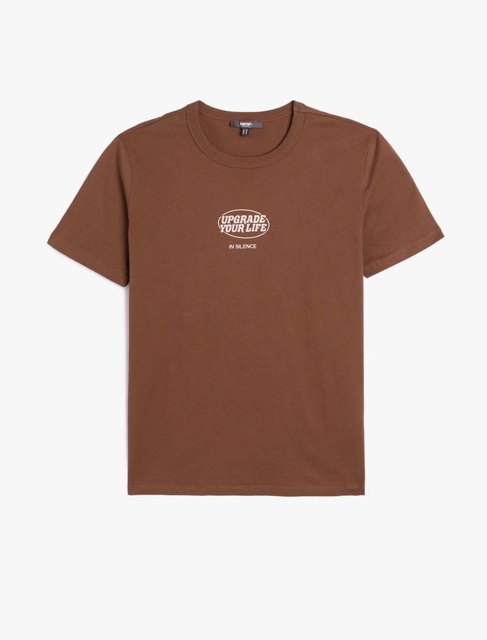  Bisiklet Yaka Slogan Baskılı Pamuklu Kısa Kollu Slim Fit Tişört