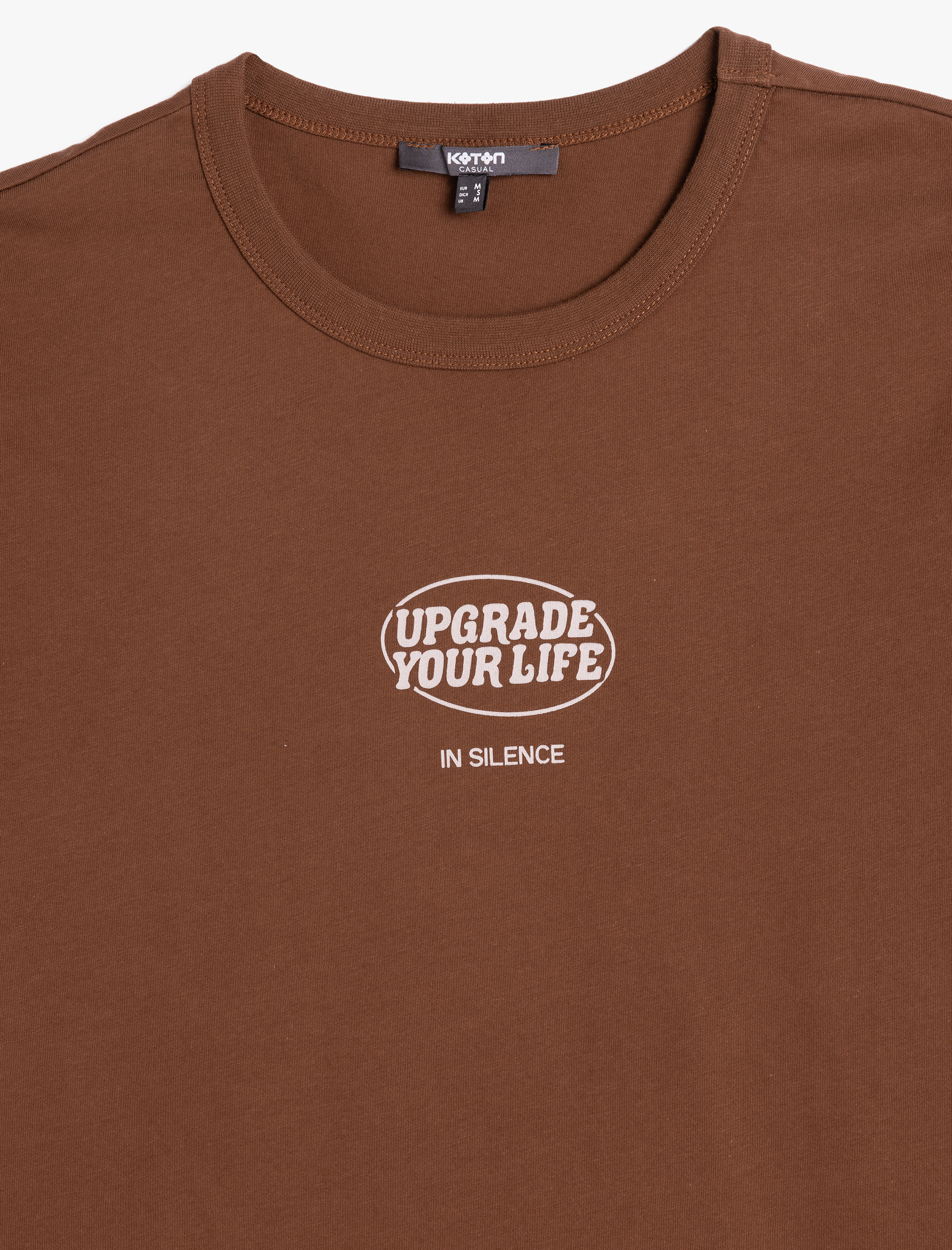   Bisiklet Yaka Slogan Baskılı Pamuklu Kısa Kollu Slim Fit Tişört