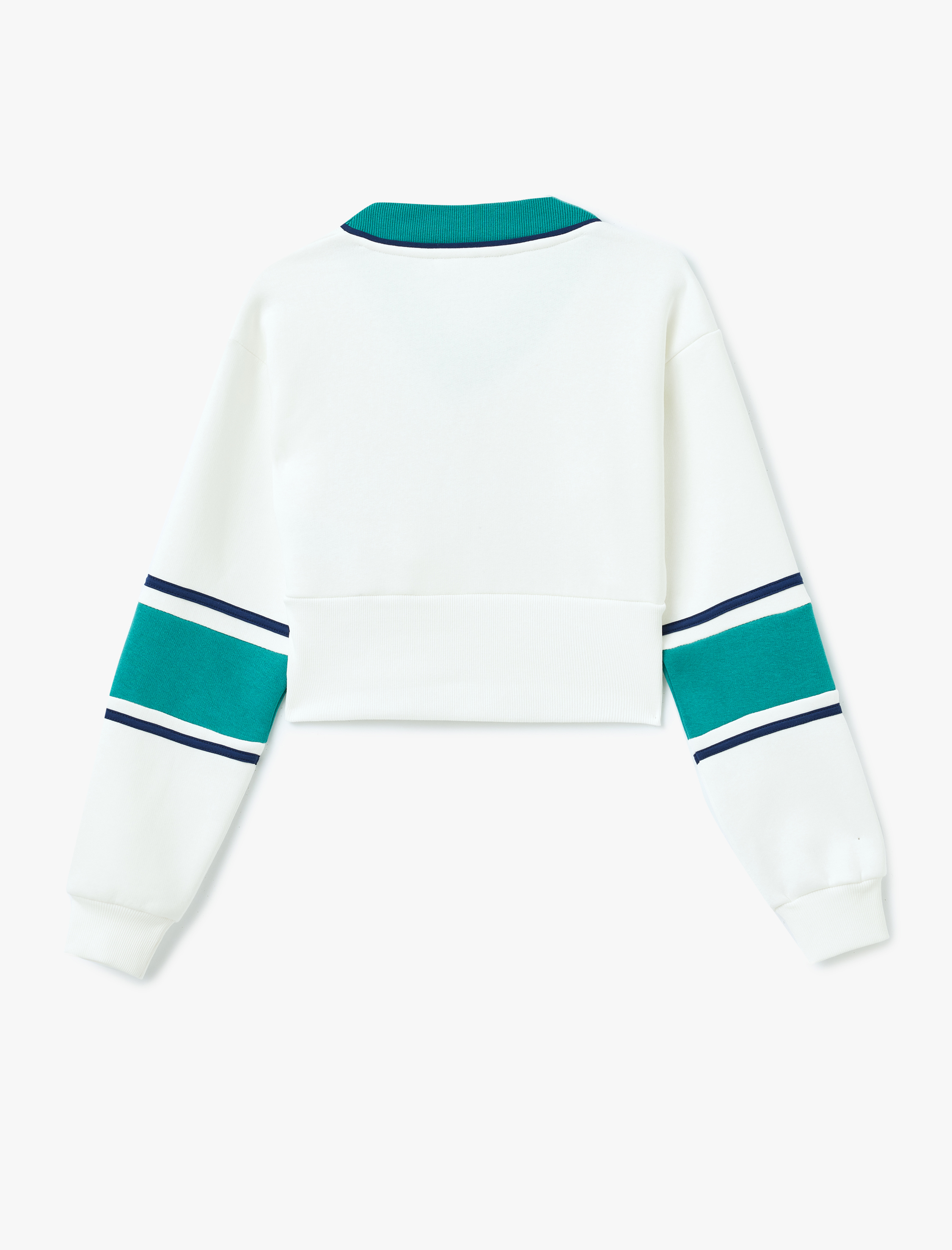   Şardonlu Renk Bloklu V Yaka Uzun Kollu Crop Sweatshirt
