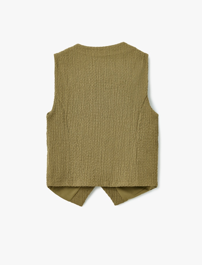  Düğme Detaylı Kolsuz V Yaka Slim Fit Yelek Bürümcük