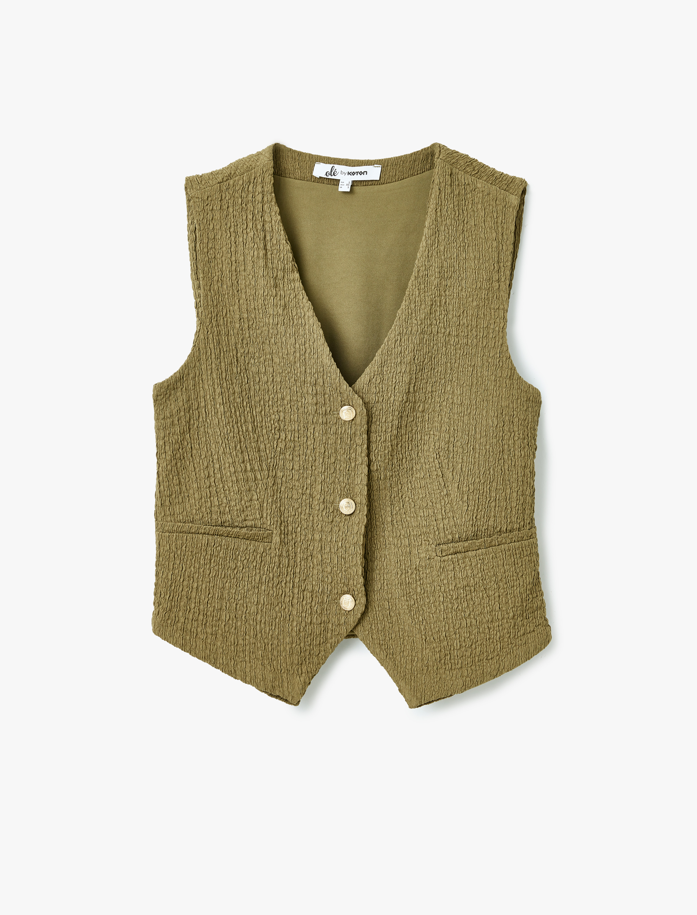 Koton Kadın Düğme Detaylı Kolsuz V Yaka Slim Fit Yelek Bürümcük -1