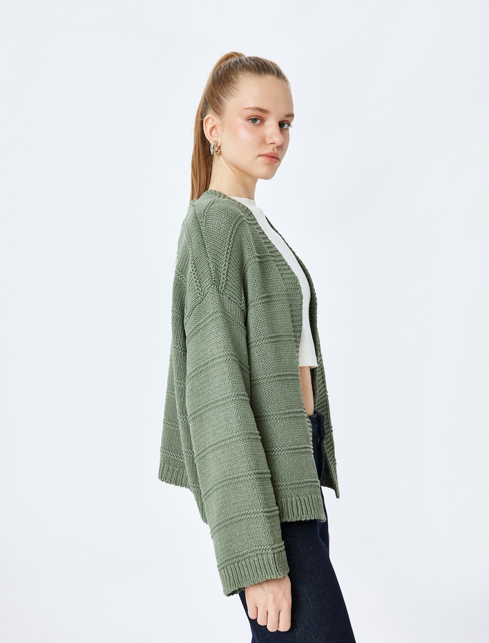  U Yaka Dokulu Uzun Kollu Triko Hırka