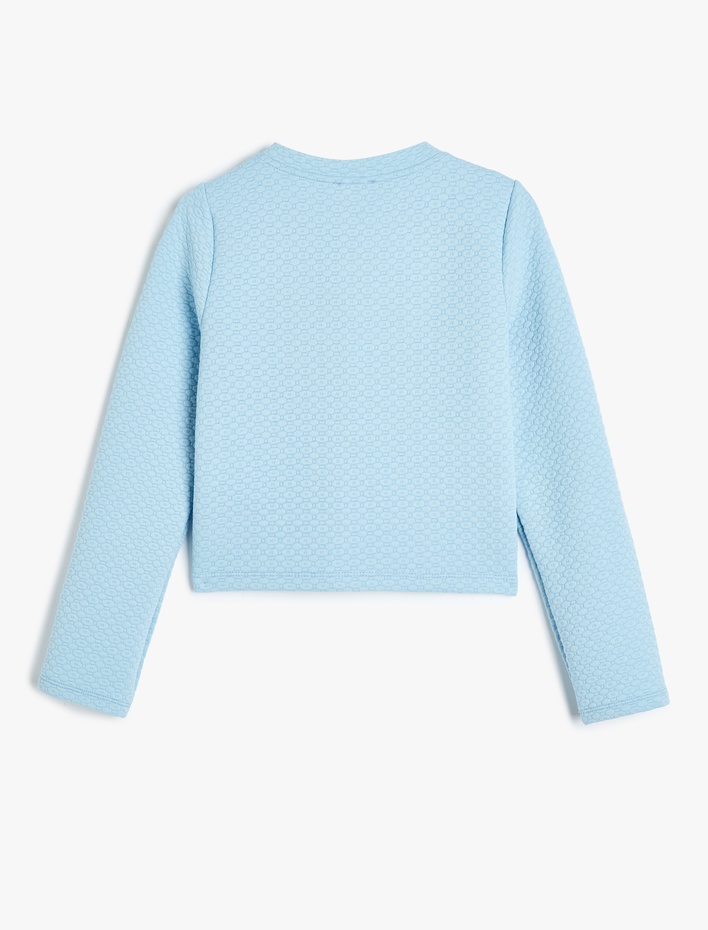 Kız Çocuk Düğme Detaylı Dokulu Bisiklet Yaka Uzun Kollu Ceket