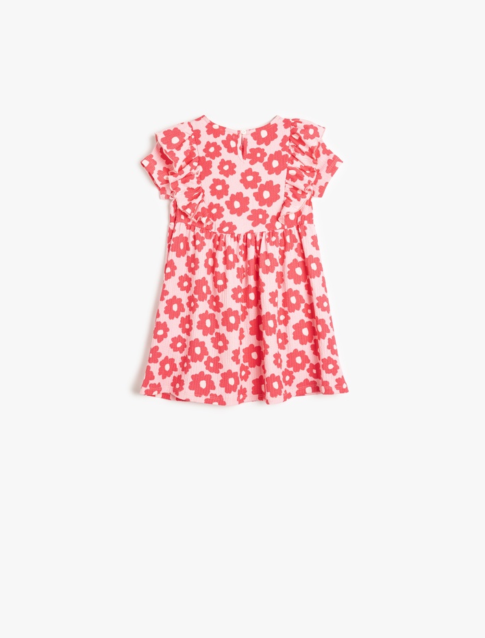Kız Bebek Fırfırlı Kısa Kollu Bisiklet Yaka A Kesim Çiçek Desenli Elbise