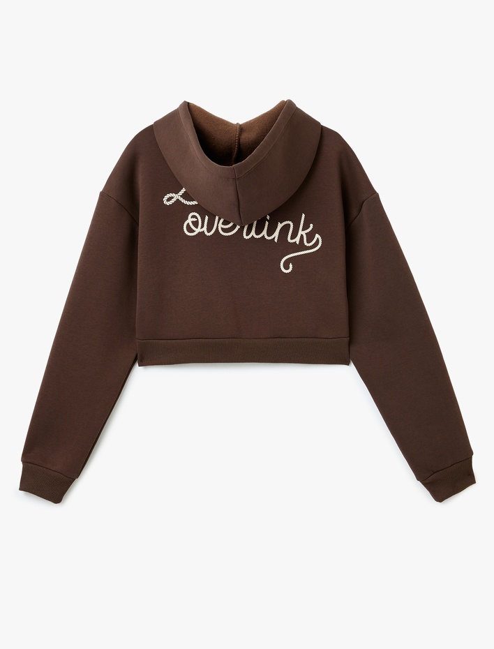  Arkası Baskılı Kanguru Cepli Kapüşonlu Şardonlu Fermuarlı Sweatshirt