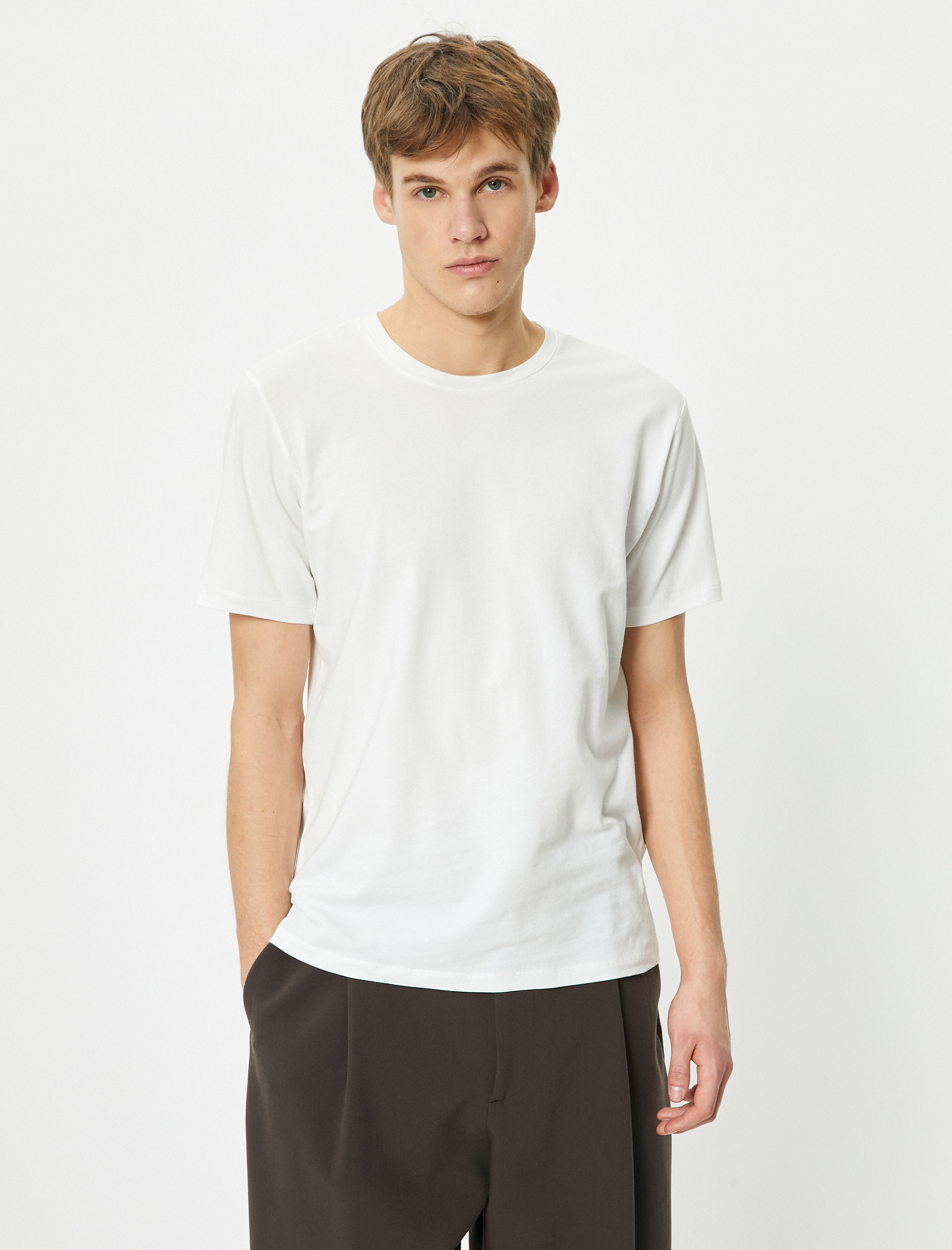   Kısa Kollu Tişört Uzun Kalça Boy Esnek Kumaş Slim Fit Pamuklu