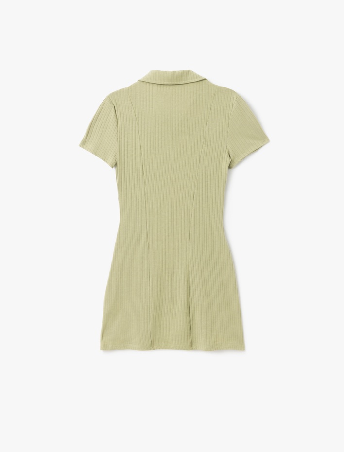  Düğme Detaylı Polo Yaka A Kesim Mini Elbise