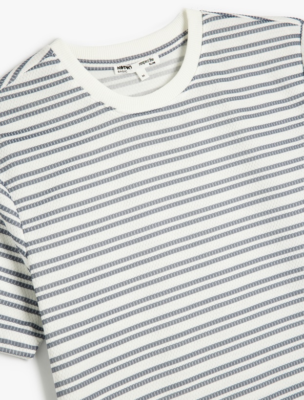 Çizgili Kısa Kollu Bisiklet Yaka Slim Fit Tişört_2
