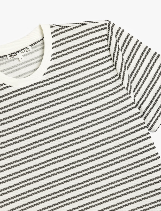 Çizgili Kısa Kollu Bisiklet Yaka Slim Fit Tişört_2