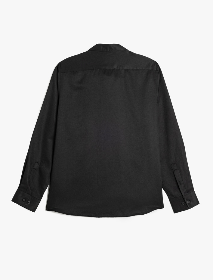  Pamuk Karışımlı Klasik Regular Fit Uzun Kollu Düğmeli Yarım İtalyan Yaka Gömlek