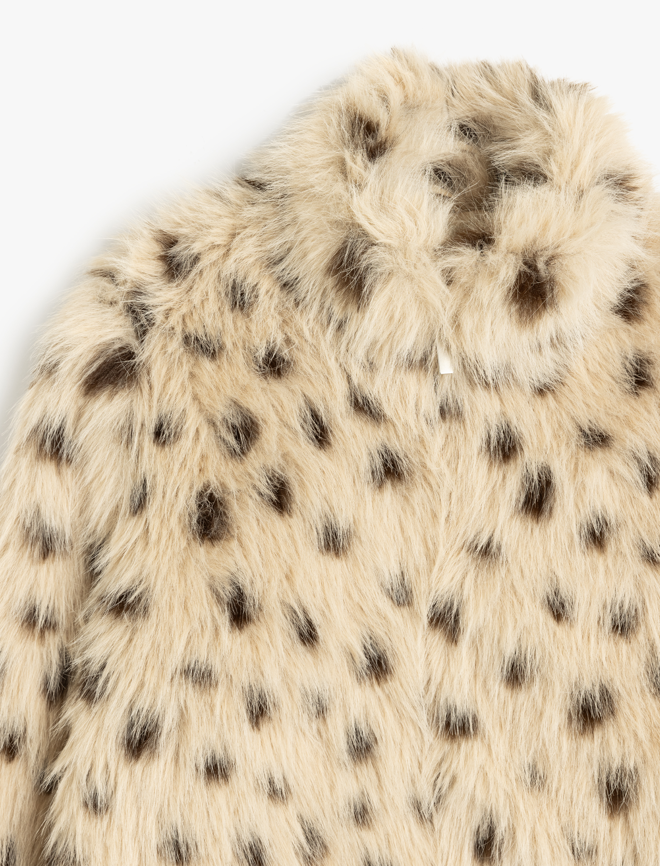   Uzun Kollu Dik Yaka Leopar Desenli Suni Kürk Ceket