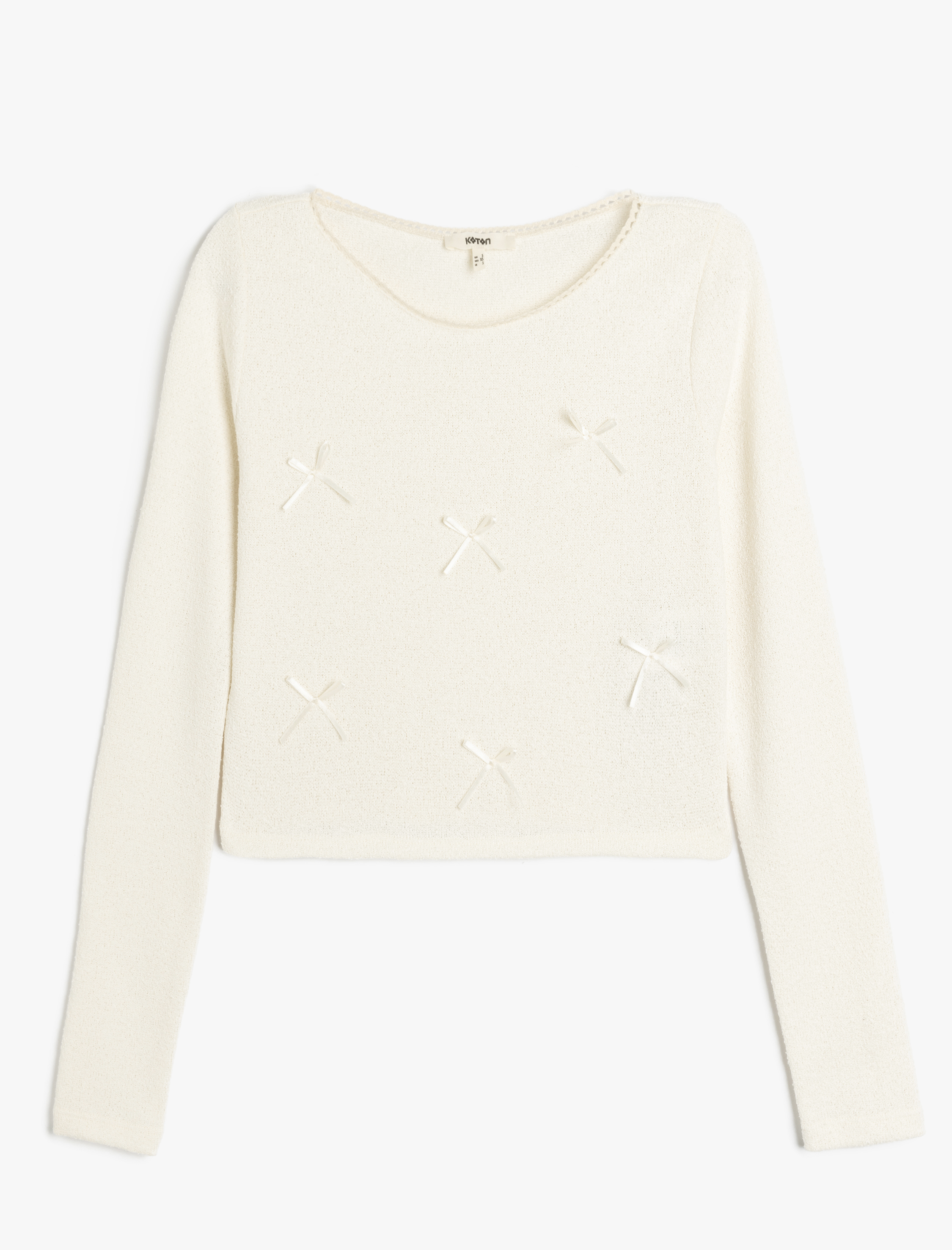   Modal Kumaş Fiyonk Detaylı Yuvarlak Yaka Kadın Uzun Kollu Kadın Tişört