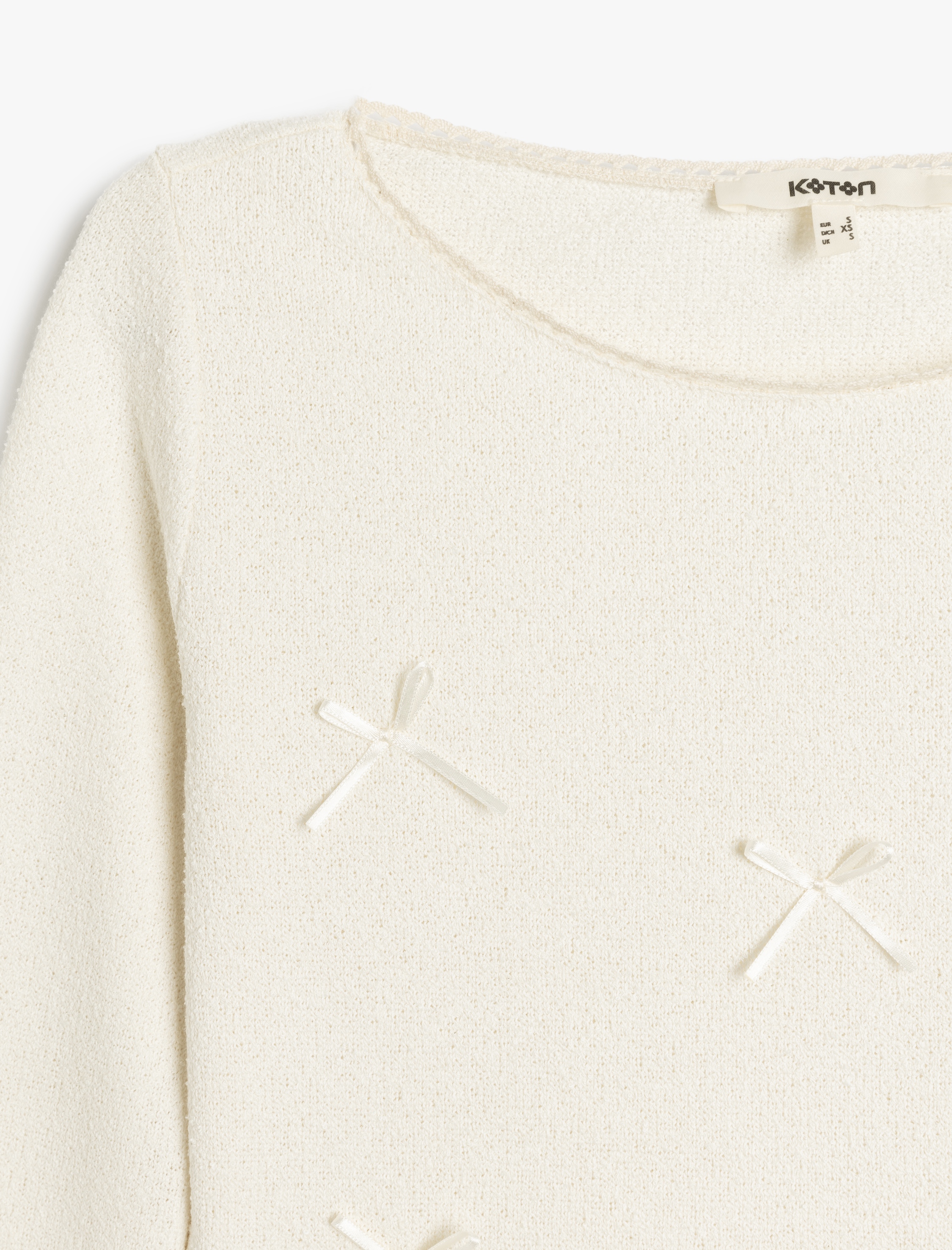   Modal Kumaş Fiyonk Detaylı Yuvarlak Yaka Kadın Uzun Kollu Kadın Tişört