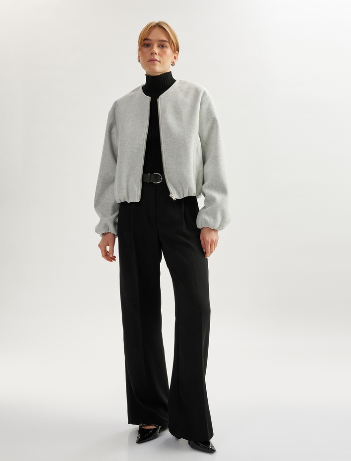  Uzun Kollu Cepli Fermuarlı Kolej Ceket