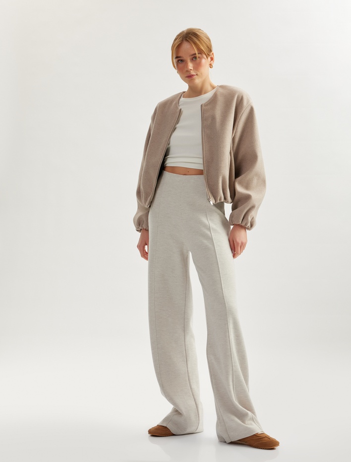  Nervür Detaylı Düz Bol Paça Eşofman Pantolon