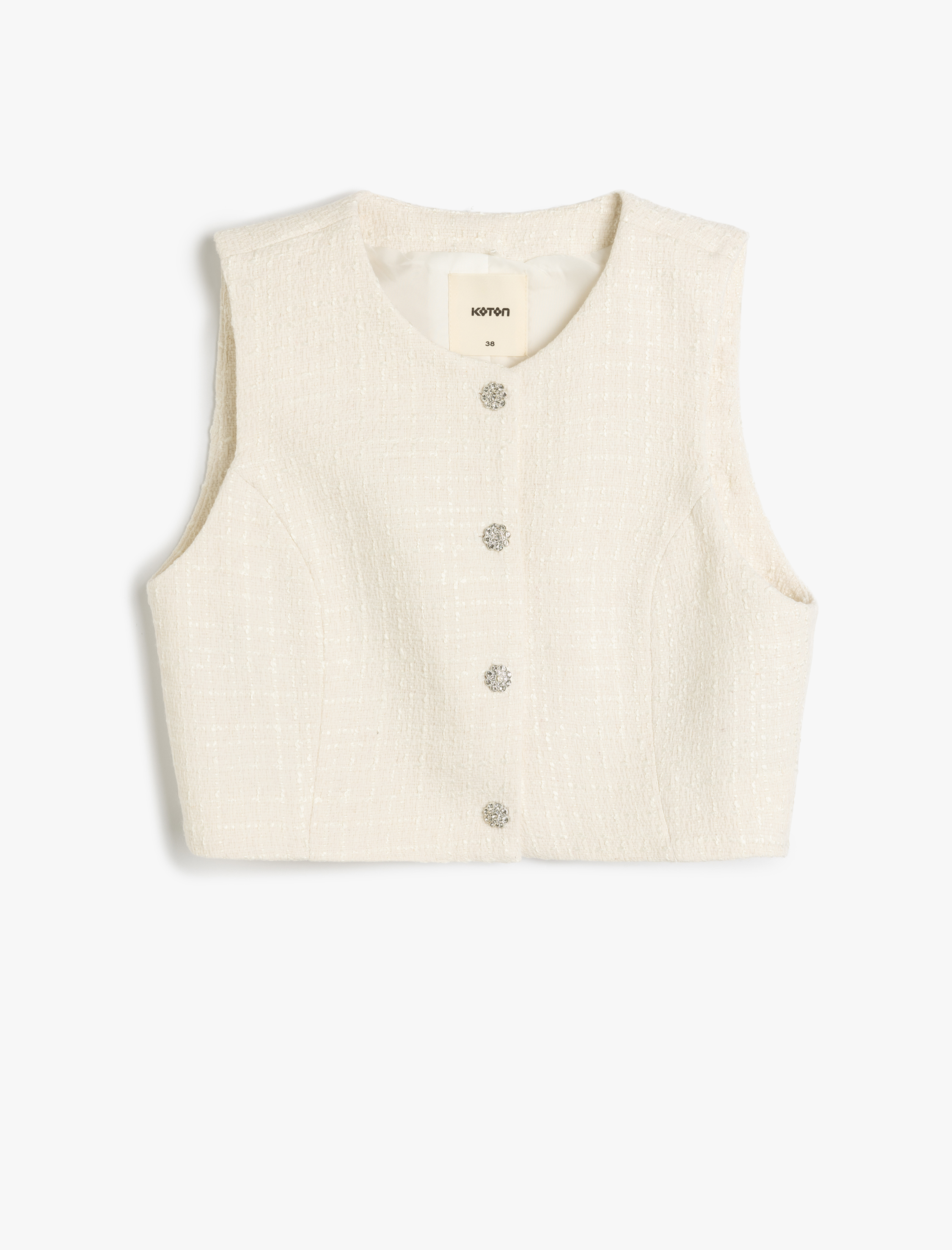 Regular Fit Bisiklet Yaka Düğmeli Kolsuz Tüvit Yelek