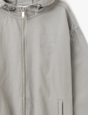Pamuklu Cep Detaylı Nakışlı Fermuarlı Oversize Kapüşonlu Jean Ceket_2