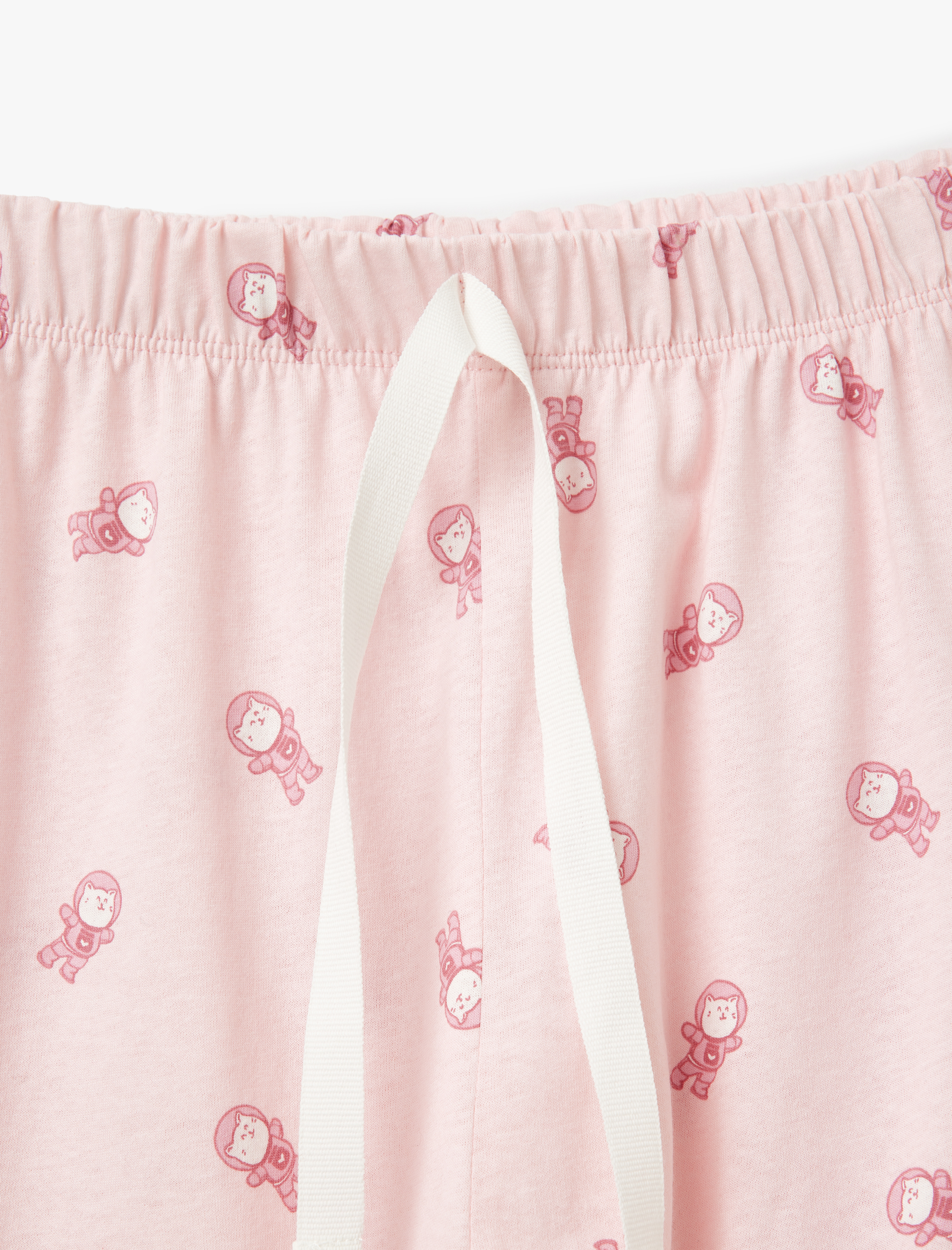   Pamuklu Kedi Baskılı Kısa Kollu Pijama Takımı