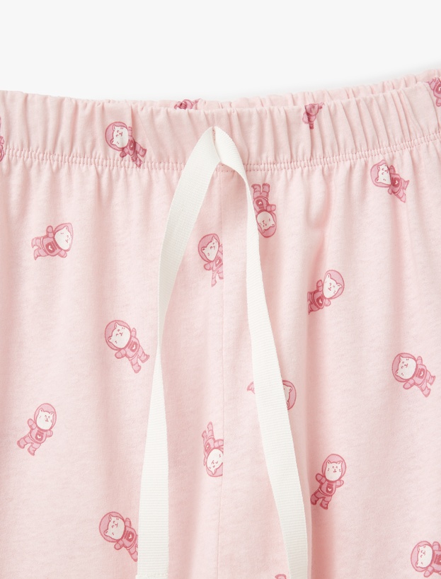 Pamuklu Kedi Baskılı Kısa Kollu Pijama Takımı_9
