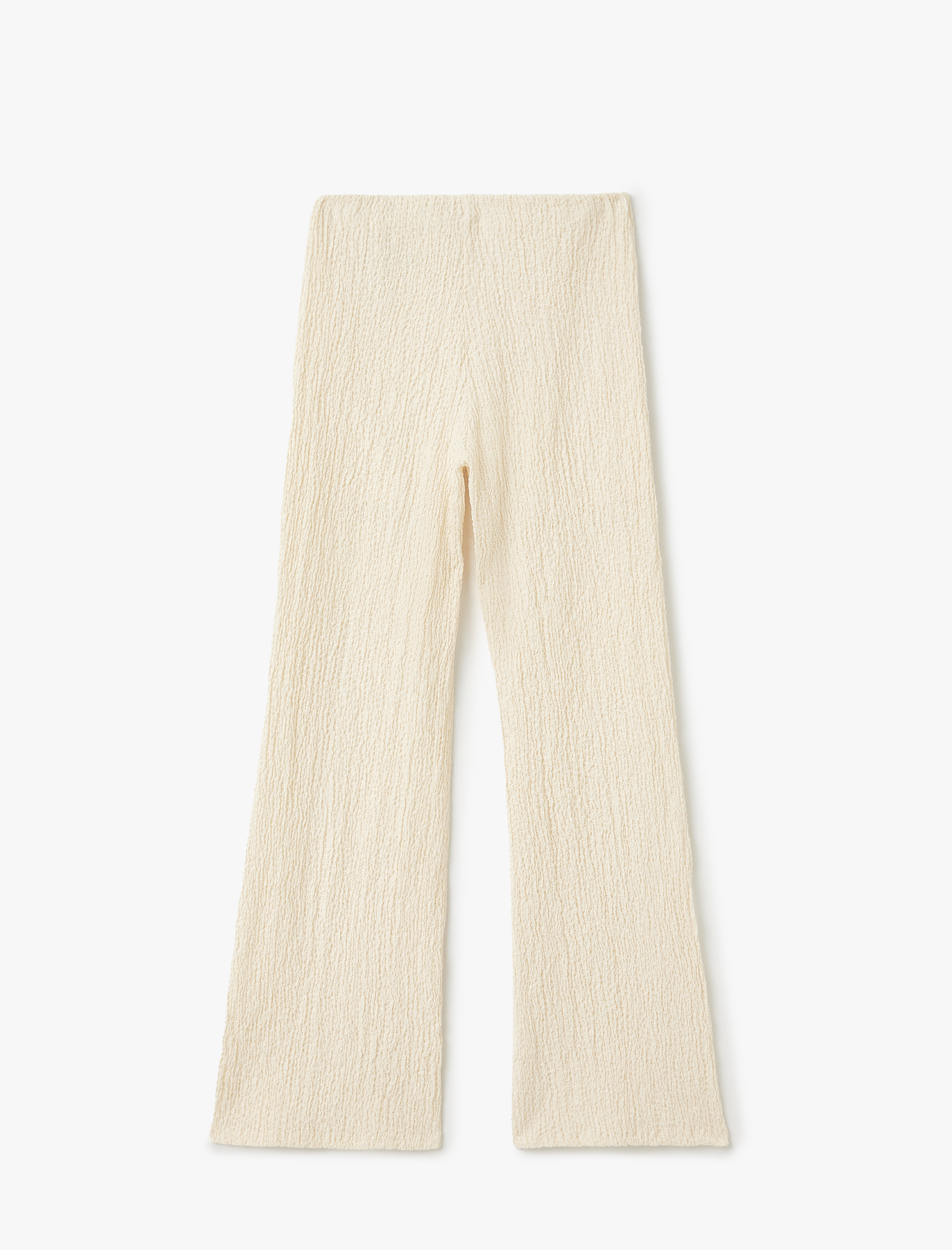   Pamuklu Dokulu Bol Paça Pantolon