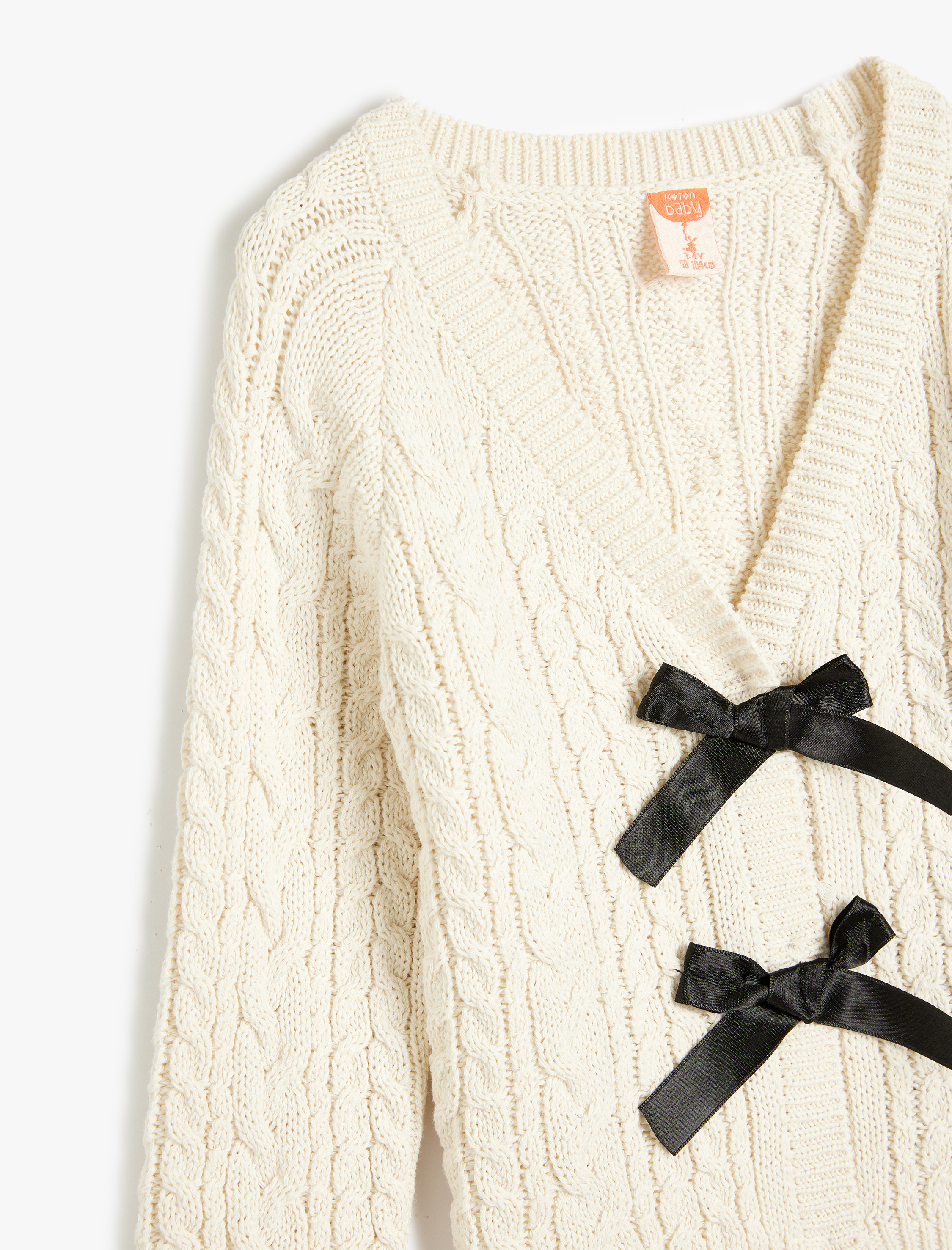  Kız Bebek Fiyonk Detaylı V Yaka Uzun Kollu Triko Hırka