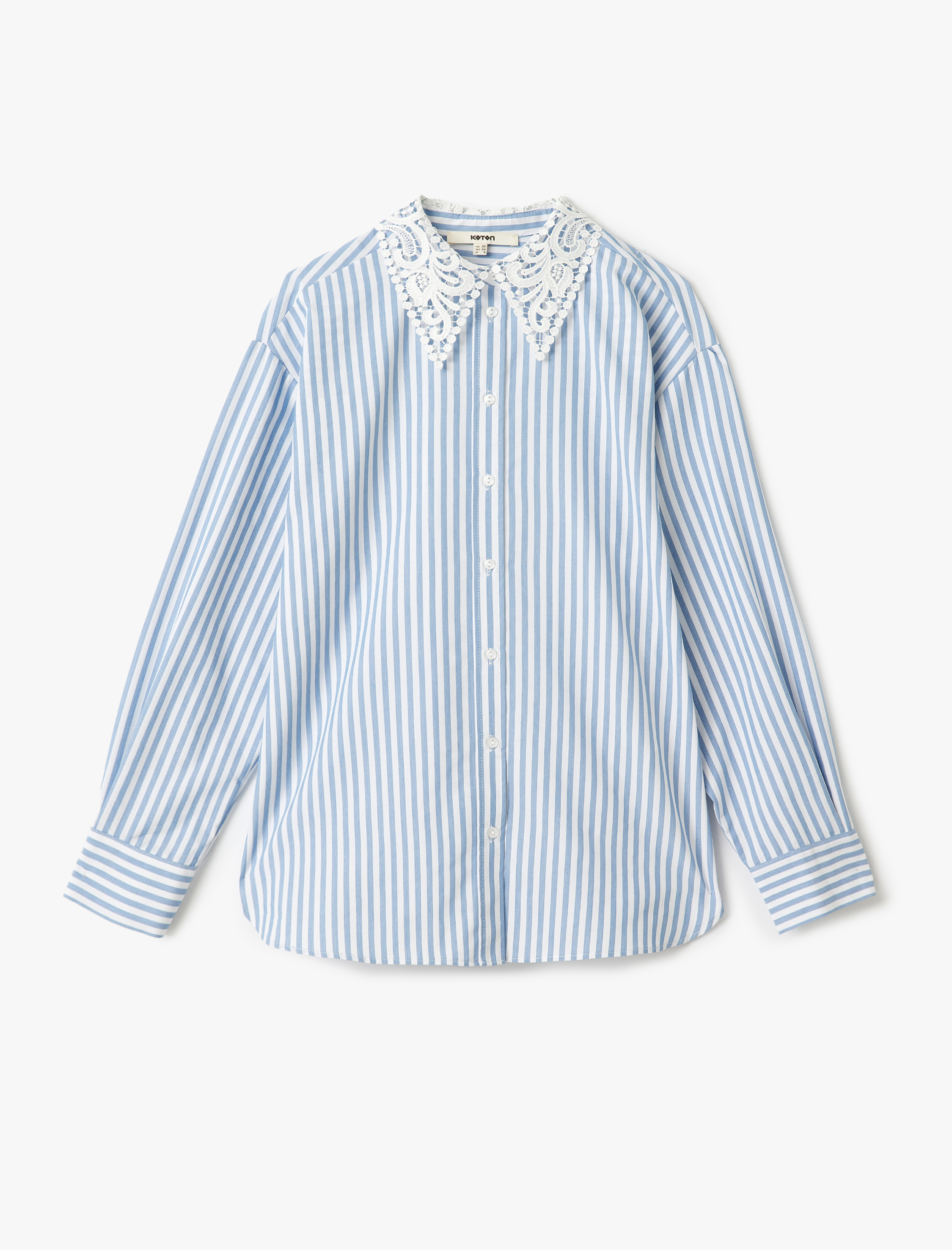   Dantel Yaka Detaylı Uzun Kollu Çizgili Oversize Gömlek