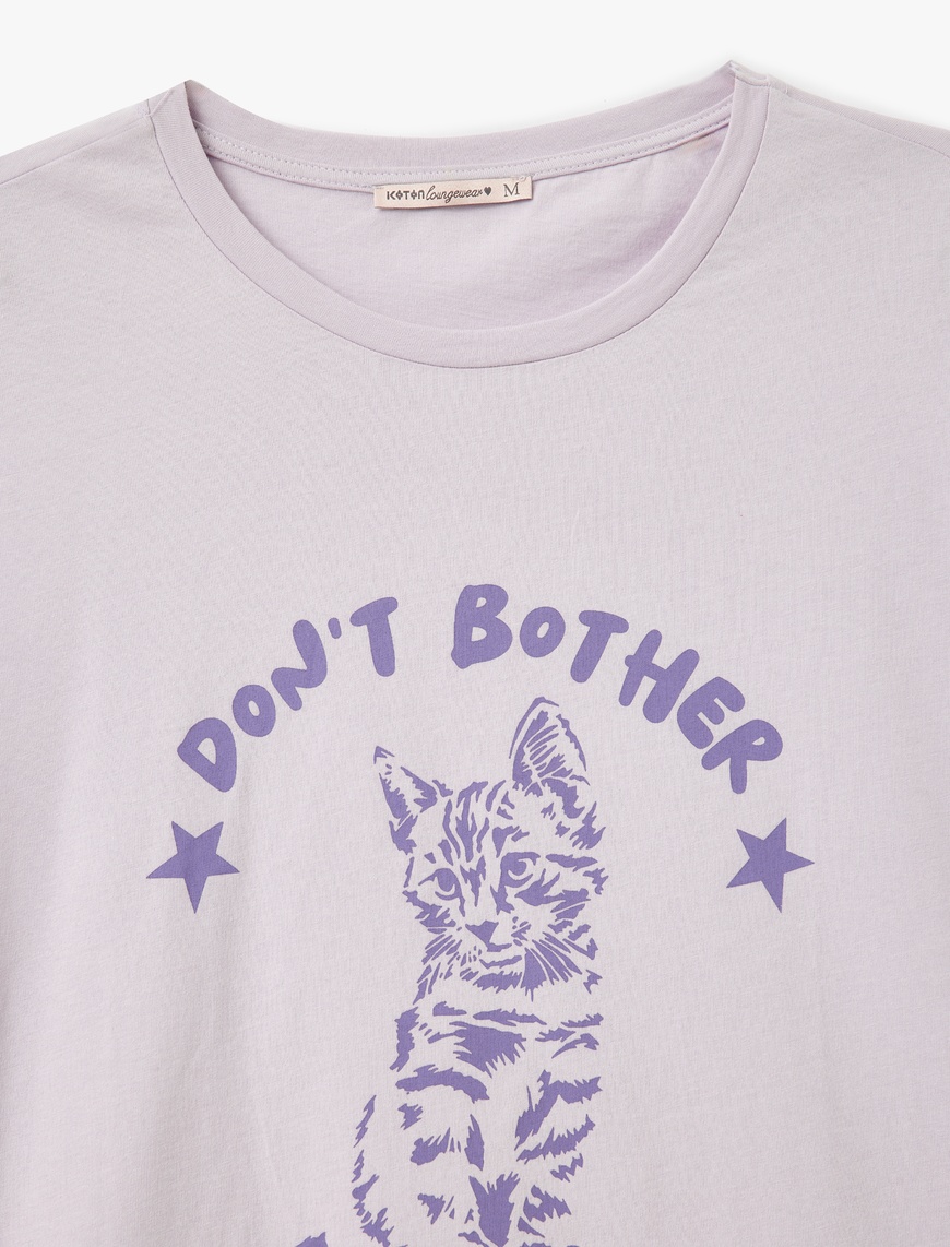   Pamuklu Kedi Baskılı Kısa Kollu Pijama Takımı