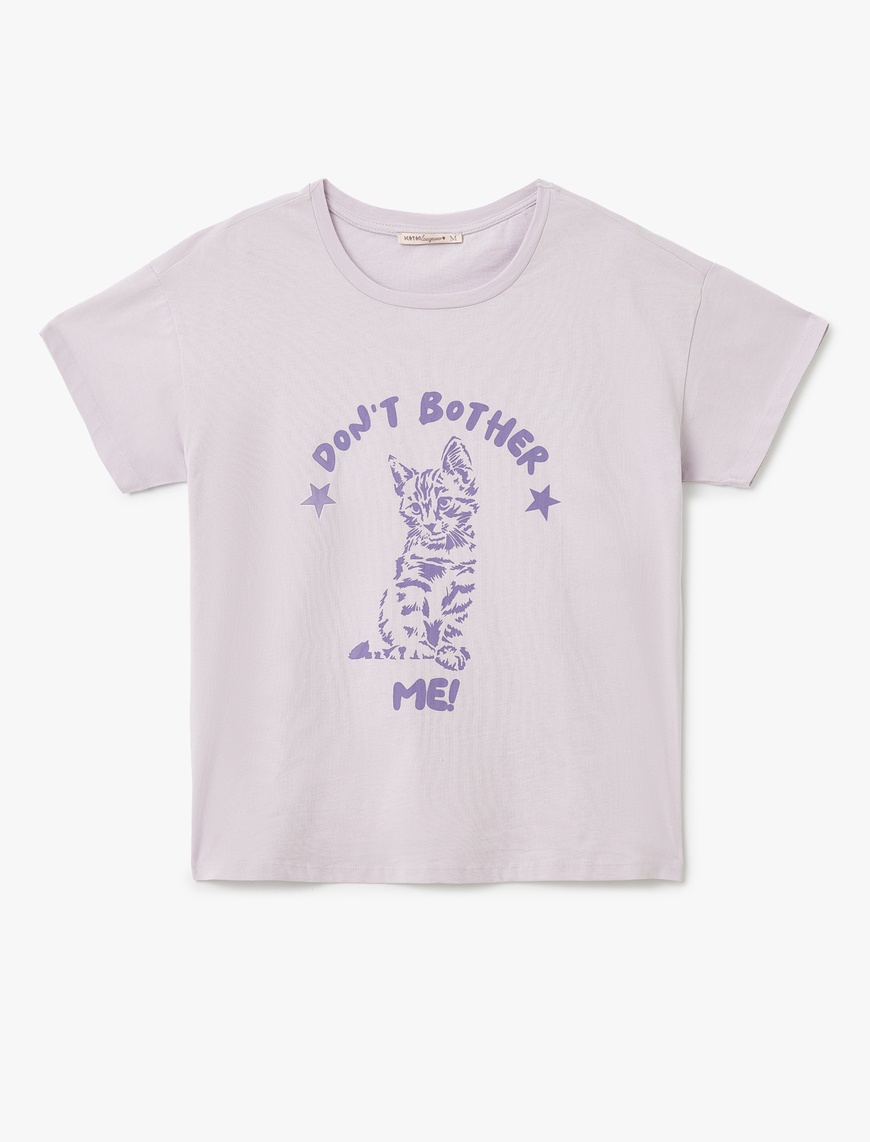   Pamuklu Kedi Baskılı Kısa Kollu Pijama Takımı