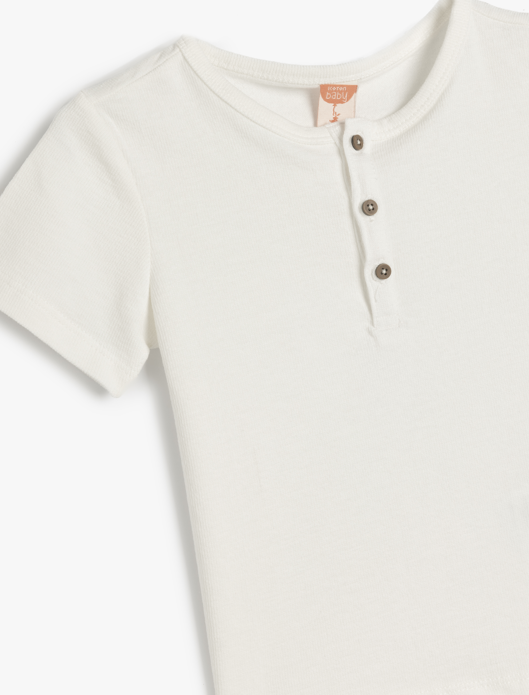  Erkek Bebek Düğme Detaylı Pamuklu Bisiklet Yaka Kısa Kollu Tişört