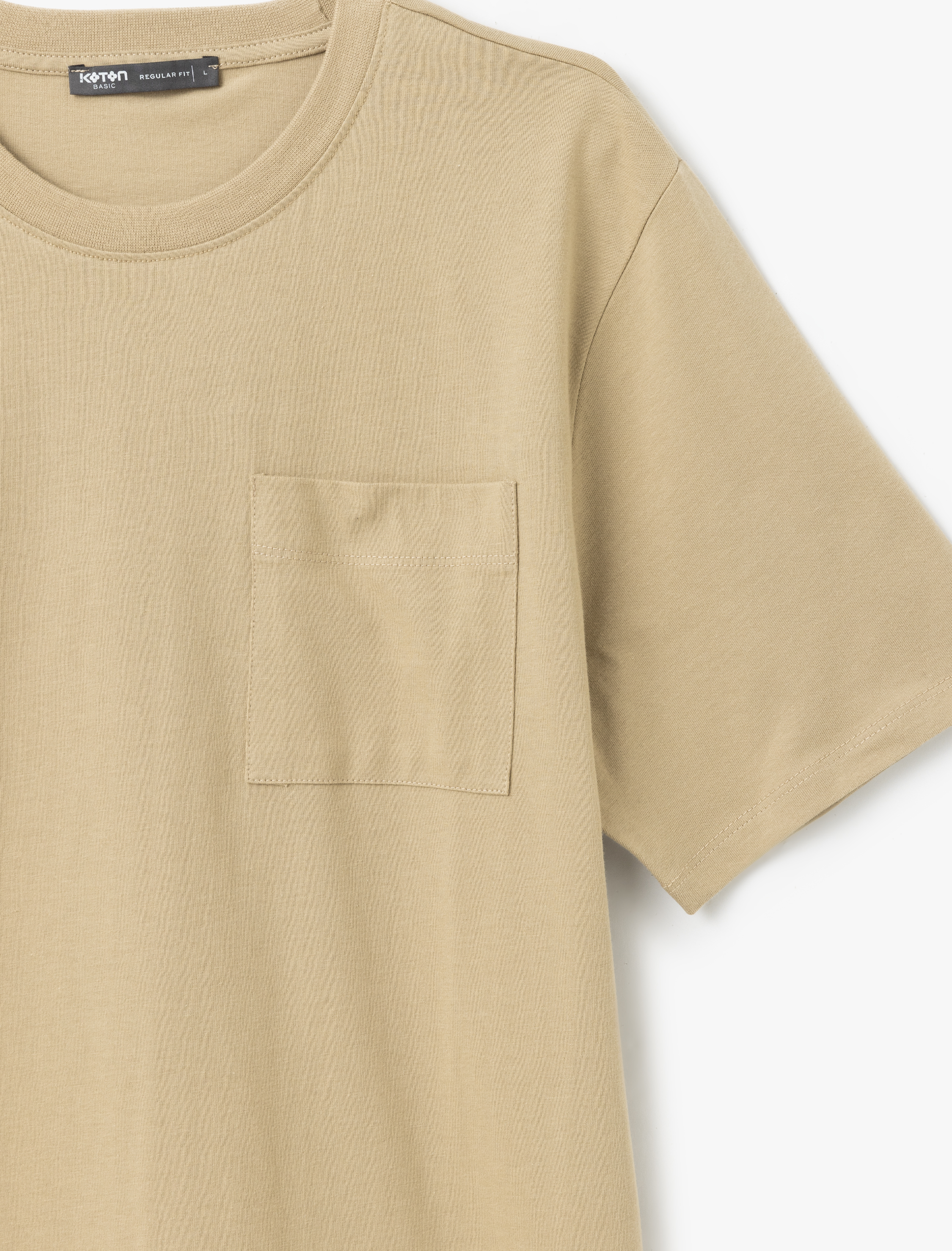   Cep Detaylı Kısa Kollu Regular Fit Pamuklu Bisiklet Yaka Basic Tişört