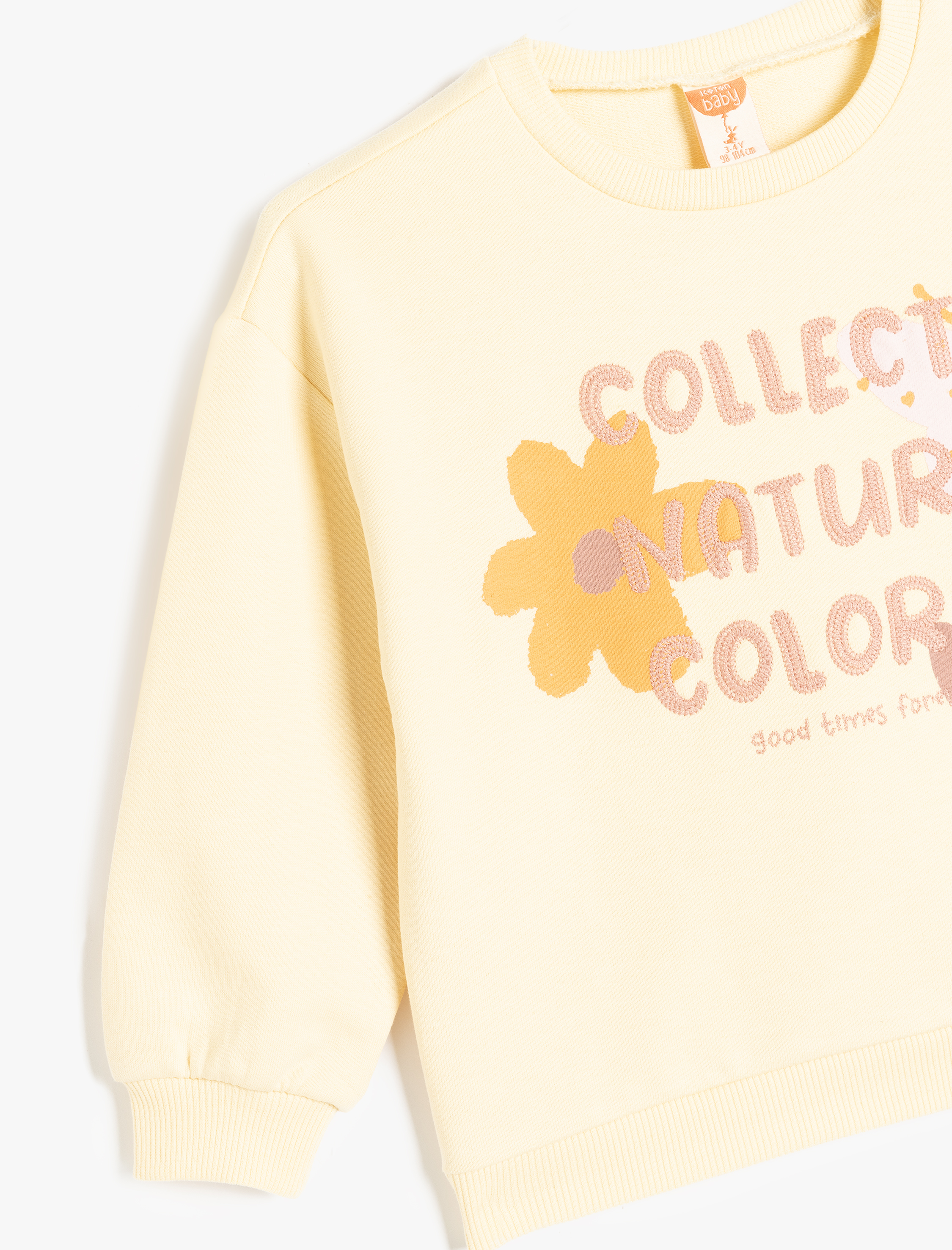  Kız Bebek Slogan Baskılı Bisiklet Yaka Uzun Kollu Pamuklu Sweatshirt