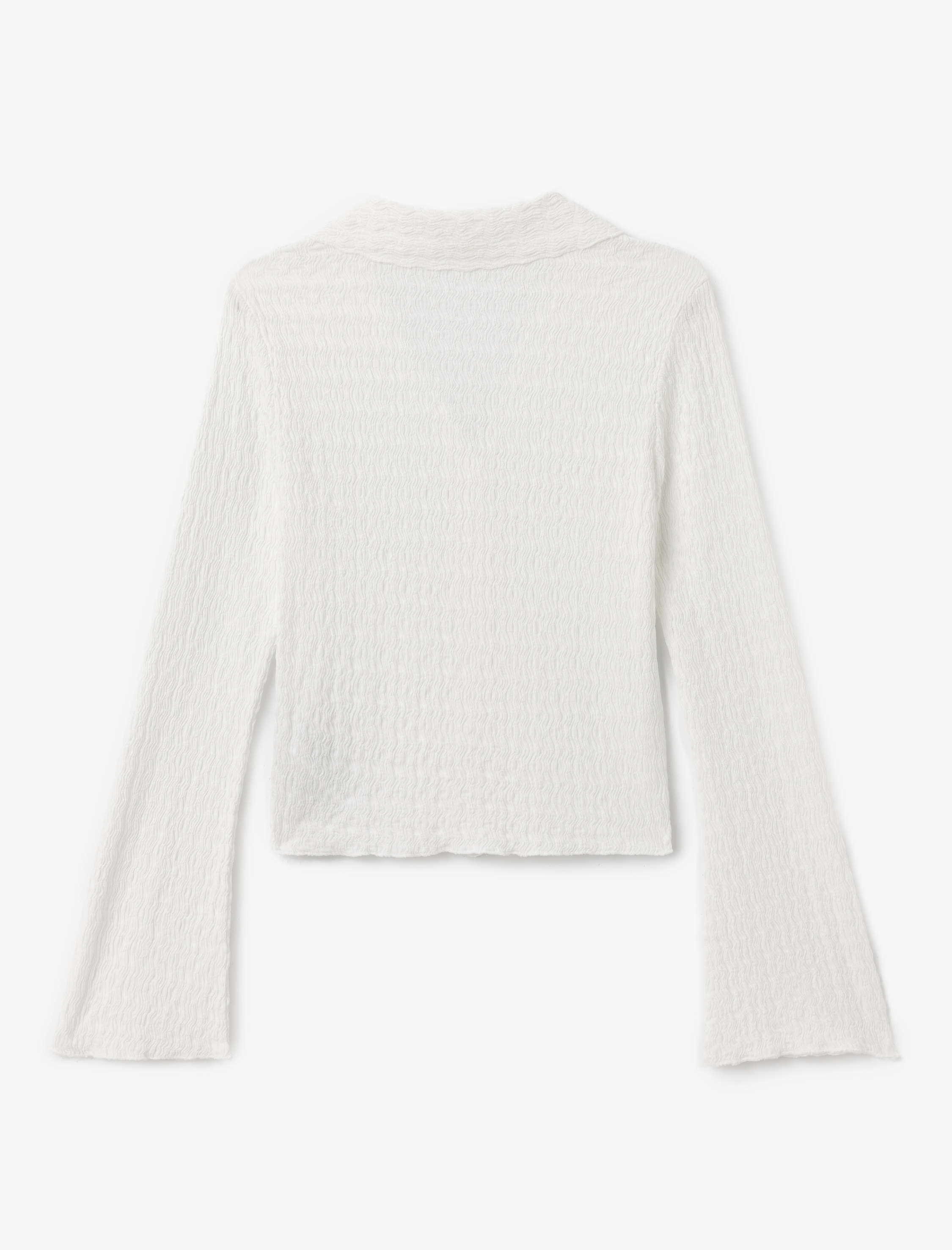   Slim Fit Uzun Kollu Dokulu Gömlek Yaka Düğmeli Tişört Bürümcük