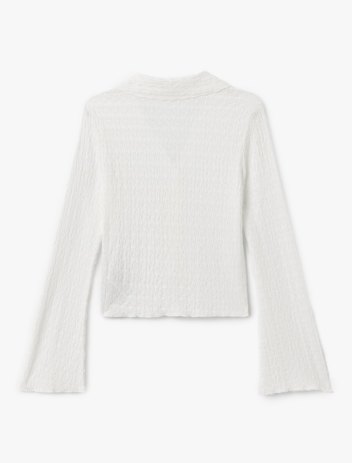  Slim Fit Uzun Kollu Dokulu Gömlek Yaka Düğmeli Tişört Bürümcük