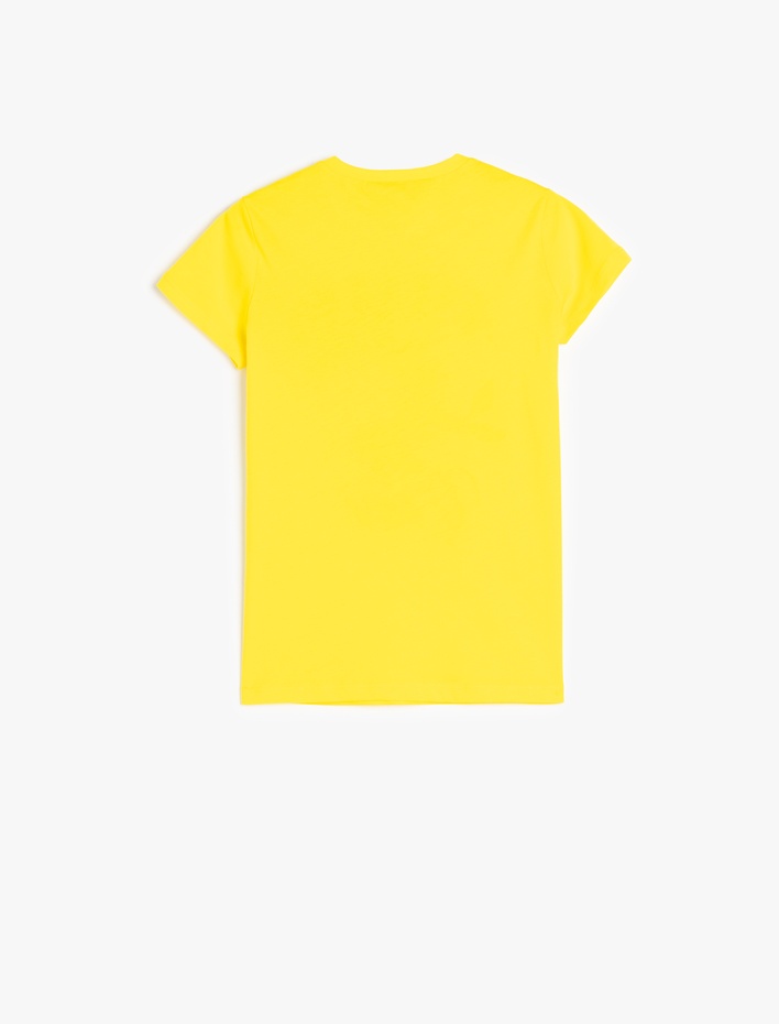 Kız Çocuk Bisiklet Yaka Baskı Detaylı Kısa Kollu Pamuklu Tişört