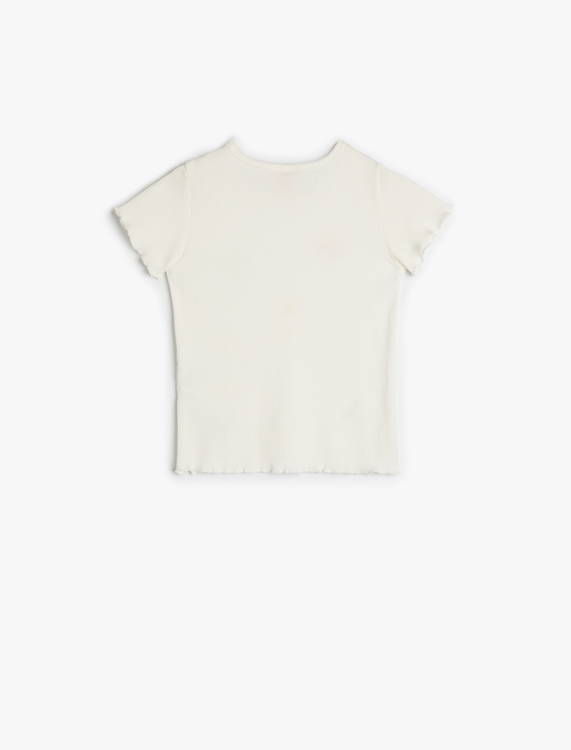  Kız Bebek Çiçek Nakış Detaylı Bisiklet Yaka Kısa Kollu Pamuklu Tişört